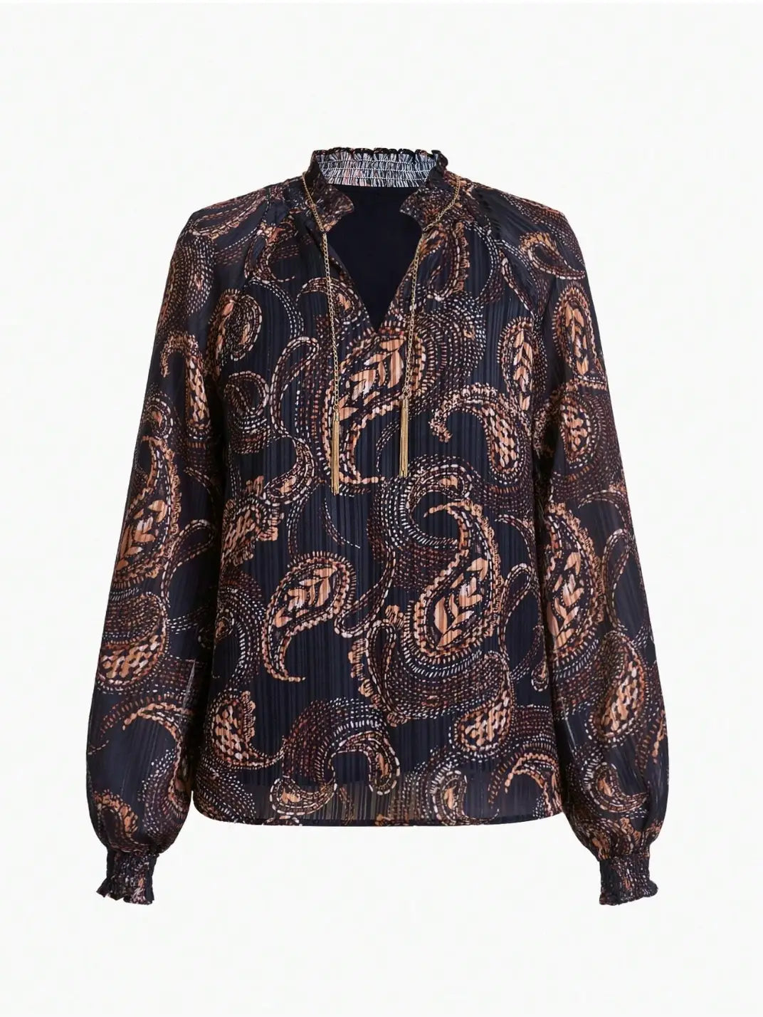 Blusa Manga Longa com Textura Paisley - EstiloE, Camisa Manga Longa, Camisa Feminina Manga Longa, Camisa Feminina Floral, Camisa Feminina Estampada, Camisa Feminina, Blusa Sofisticada, Blusa Manga Longa, Blusa Feminina Marinho, Blusa Feminina, Blusa Estampa Pasley, Blusa Elegante