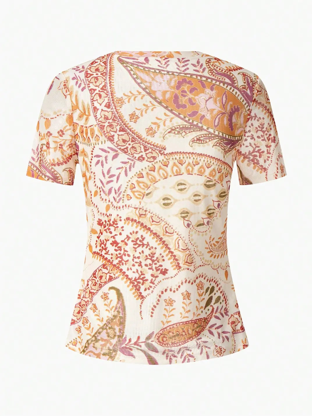 Blusa Manga Curta Malha Tule Paisley - EstiloE, Blusa Manga Curta, Blusa Feminina Manga Curta, Blusa Feminina Floral, Blusa Feminina Estampada, Blusa Feminina, Blusa Estampa Paisley, Blusa Manga Curta Paisley, Camiseta estampada, Camiseta Feminina, Blusa de Malha, Blusa de Tule