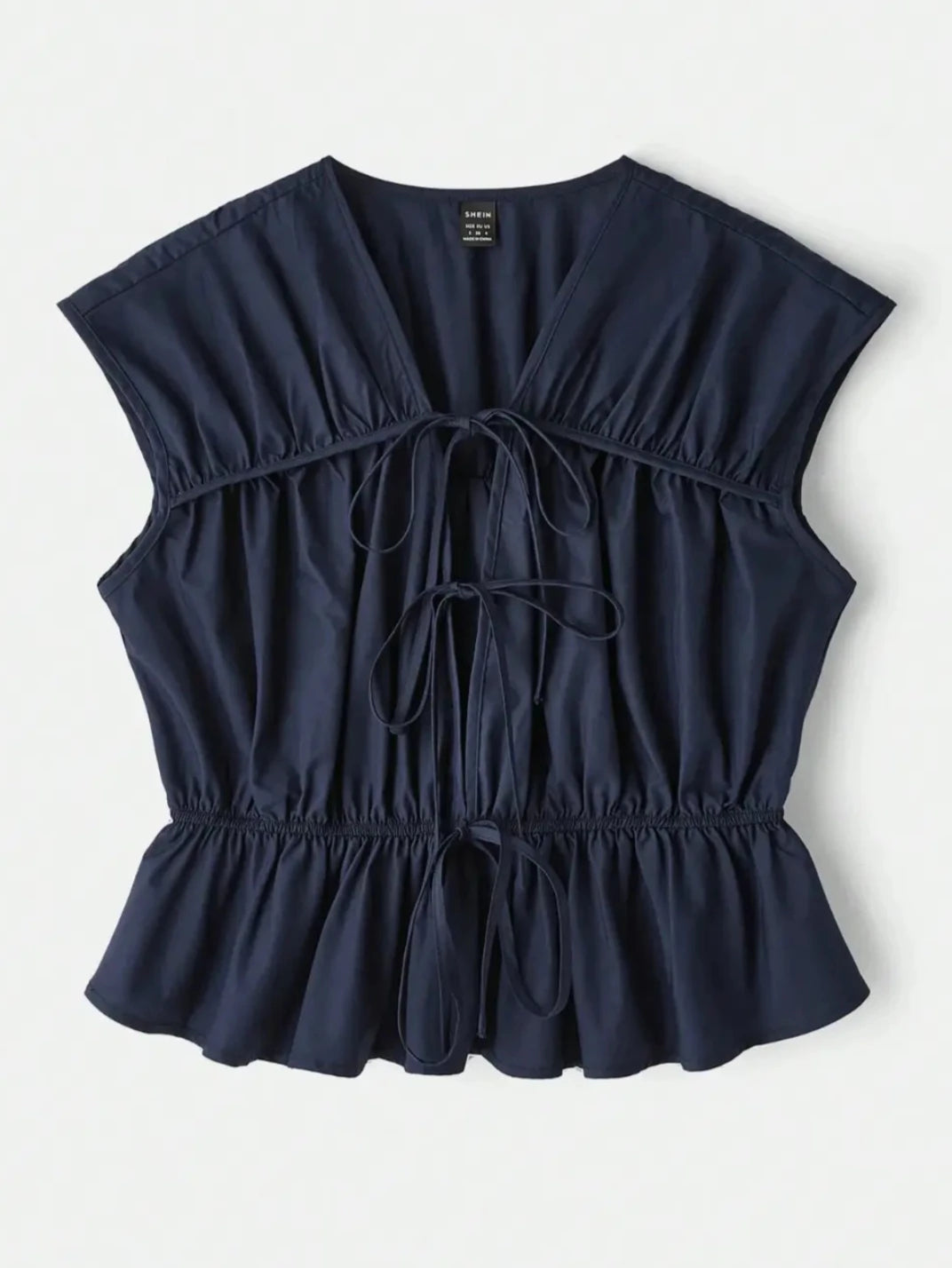 Blusa Sem Manga Franzida Laços Marinho - EtiloE, Blusa Feminina, Camisa Feminina sem Manga, Blusa Feminina Marinho, Blusa Azul Marinho, Blusinha Feminina Azul, Blusa franzida, Blusa com Laços