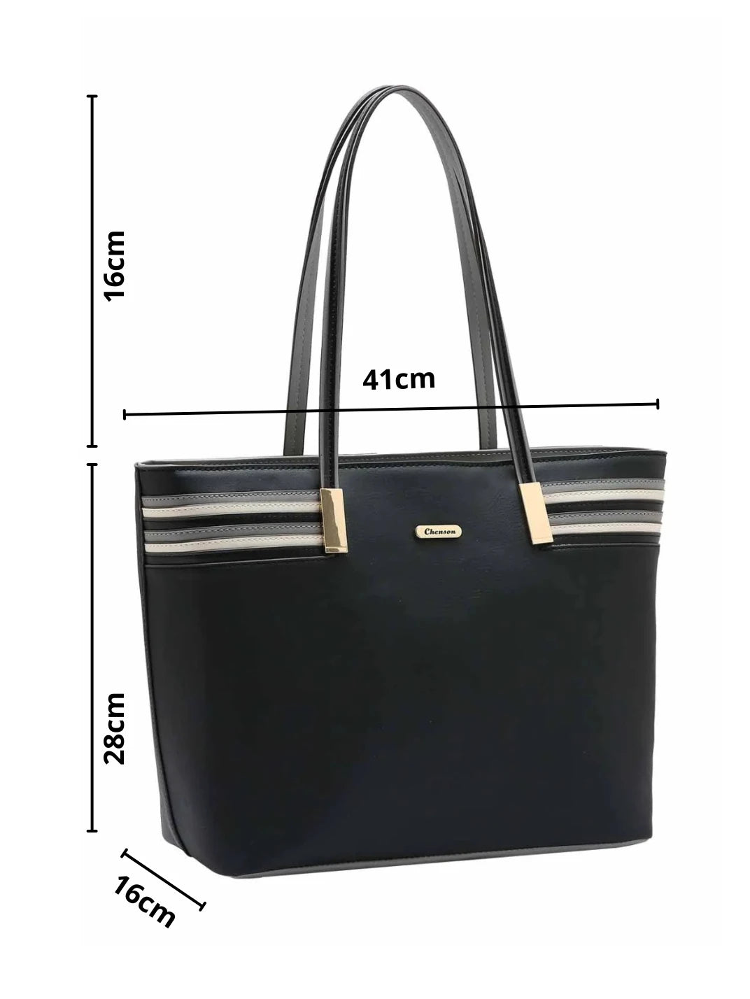 Bolsa Grande Detalhe Listras Chic Preto - EstiloE, Bolsa de Ombro, Bolsa Grande, Bolsa Grande Feminina, Bolsa Casual, Bolsa Feminina, Bolsa Elegante, Bolsa de Couro