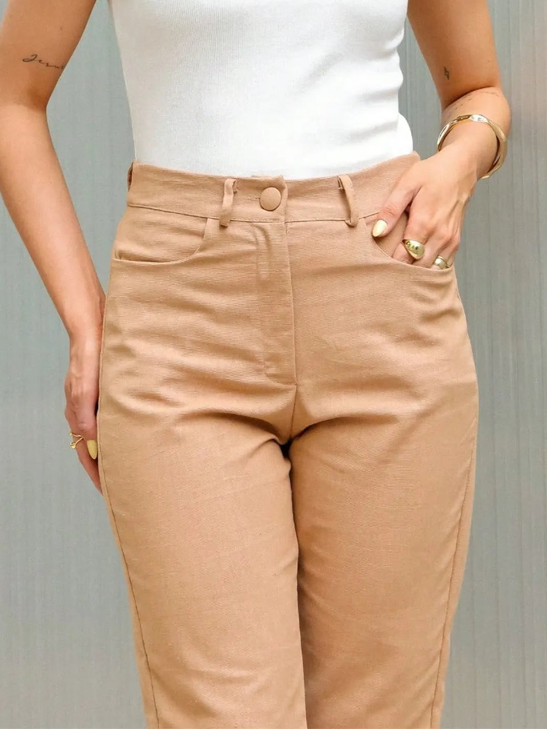 Calça Feminina de Linho Básica Caramelo - EstiloE, Calça Skinny, Calça Reta Feminina, Calça Feminina Casual, Calça Feminina, Calça de Linho Feminina, Calça de Linho Caramelo