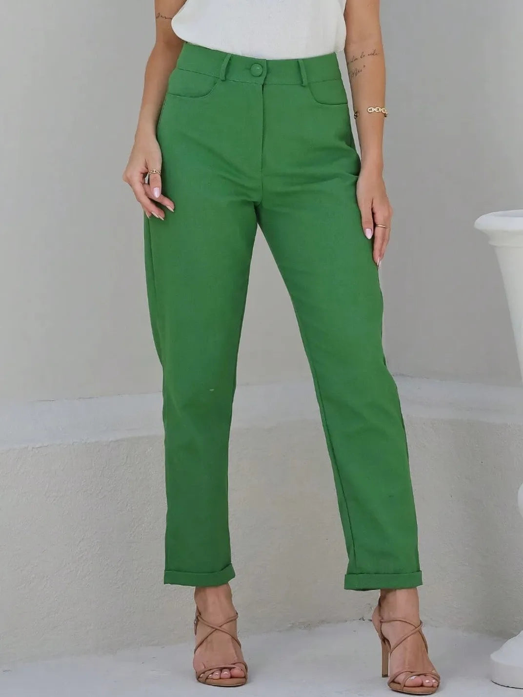 Calça Feminina de Linho Básica Verde - EstiloE, Calça Skinny, Calça Reta Feminina, Calça Feminina Casual, Calça Feminina, Calça de Linho Feminina, Calça de Linho Verde
