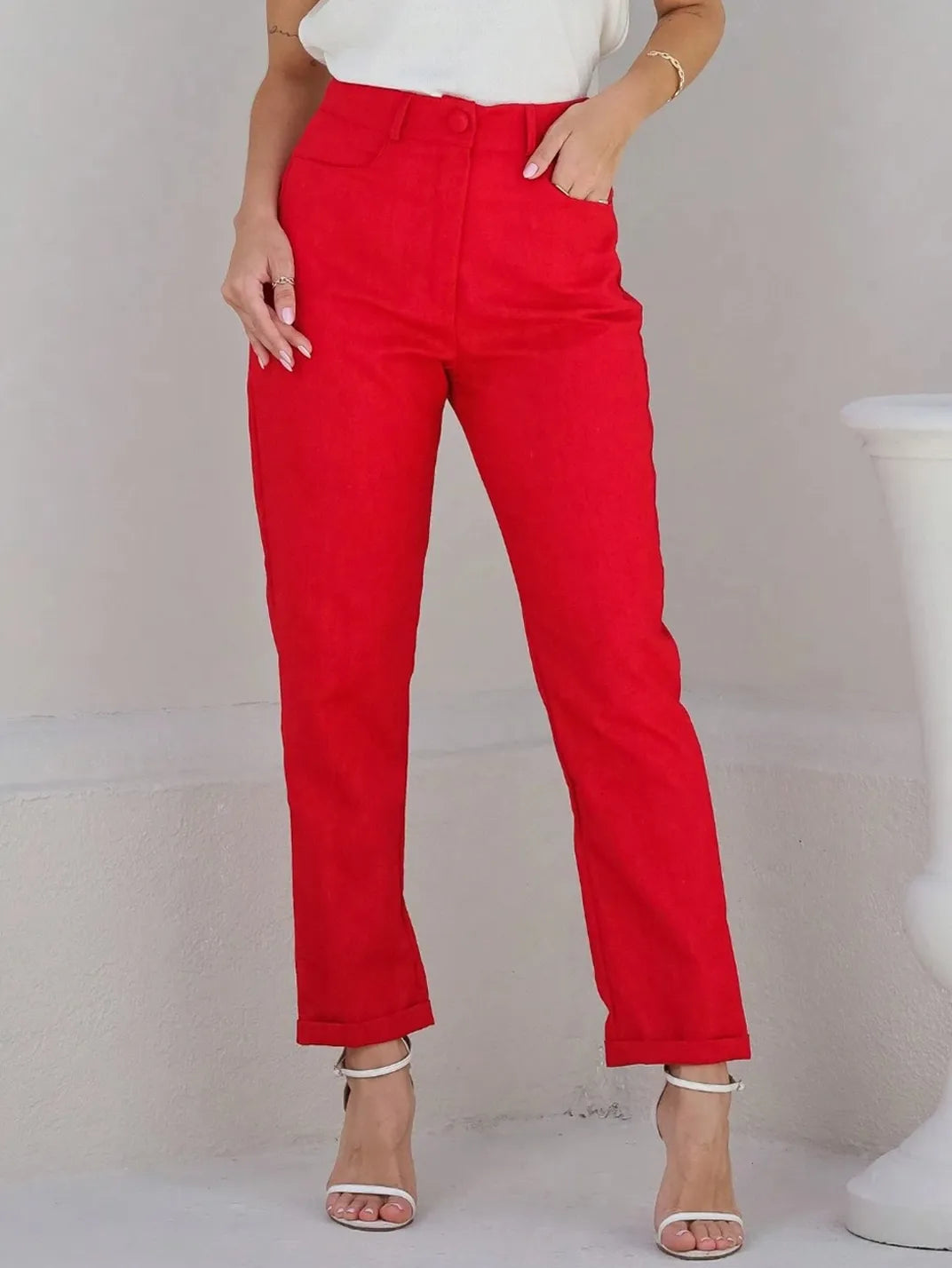 Calça Feminina de Linho Básica Vermelha - EstiloE, Calça Skinny, Calça Reta Feminina, Calça Feminina Casual, Calça Feminina, Calça de Linho Feminina, Calça de Linho Vermelha
