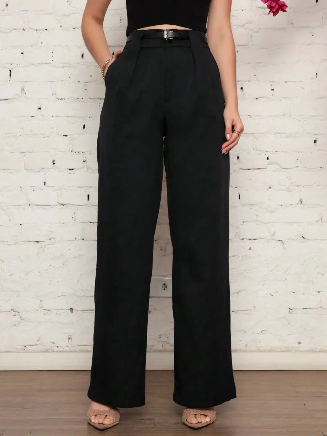 Calça Pantalona Alfaiataria Preta CalÃ§a Social Cintura Alta Preta