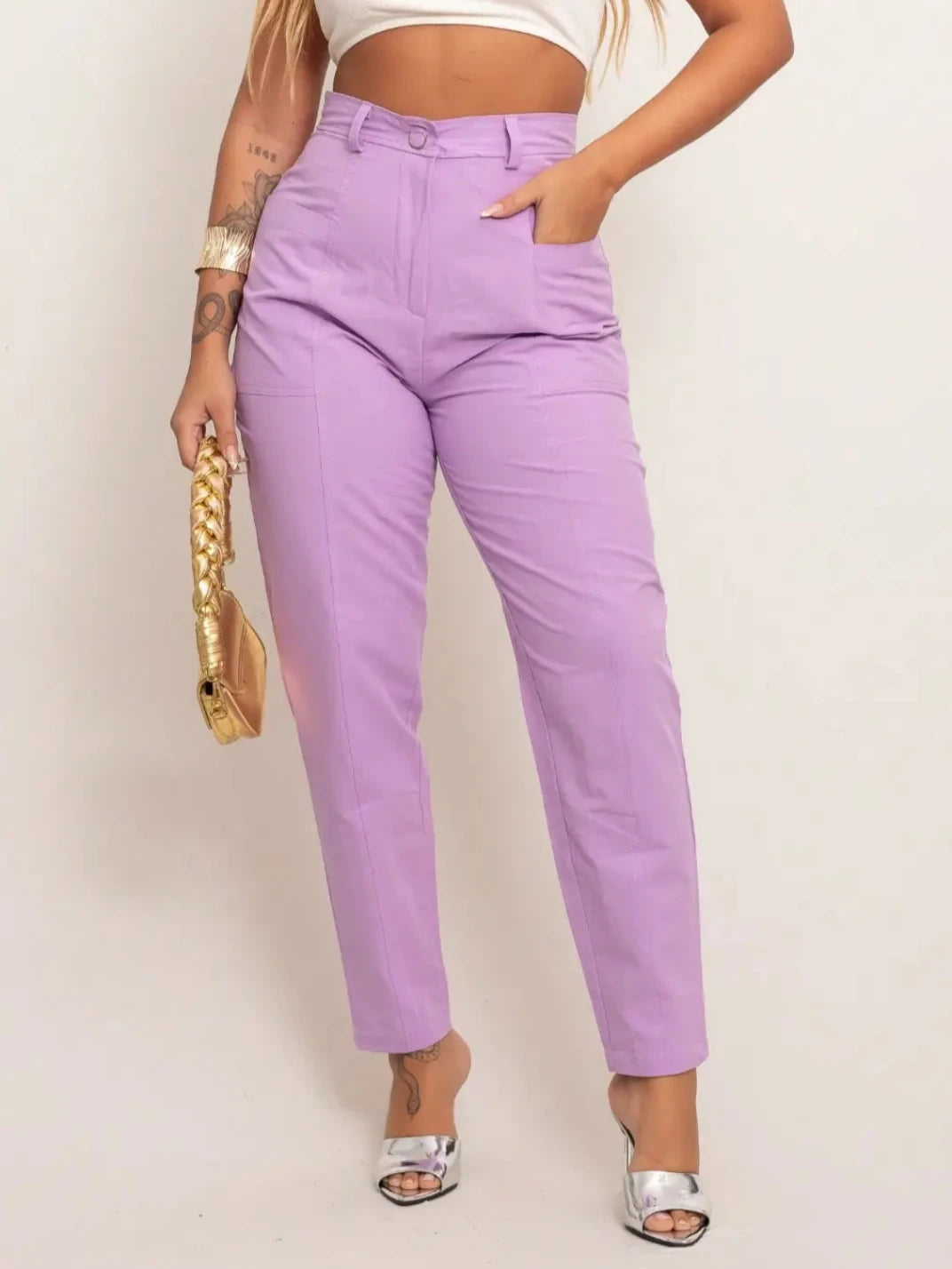 Calça de Linho Feminina Candy Lilás - EstiloE, Calça Skinny, Calça Reta Feminina, Calça Feminina Casual, Calça Feminina, Calça de Linho Feminina, Calça de Linho Lilás