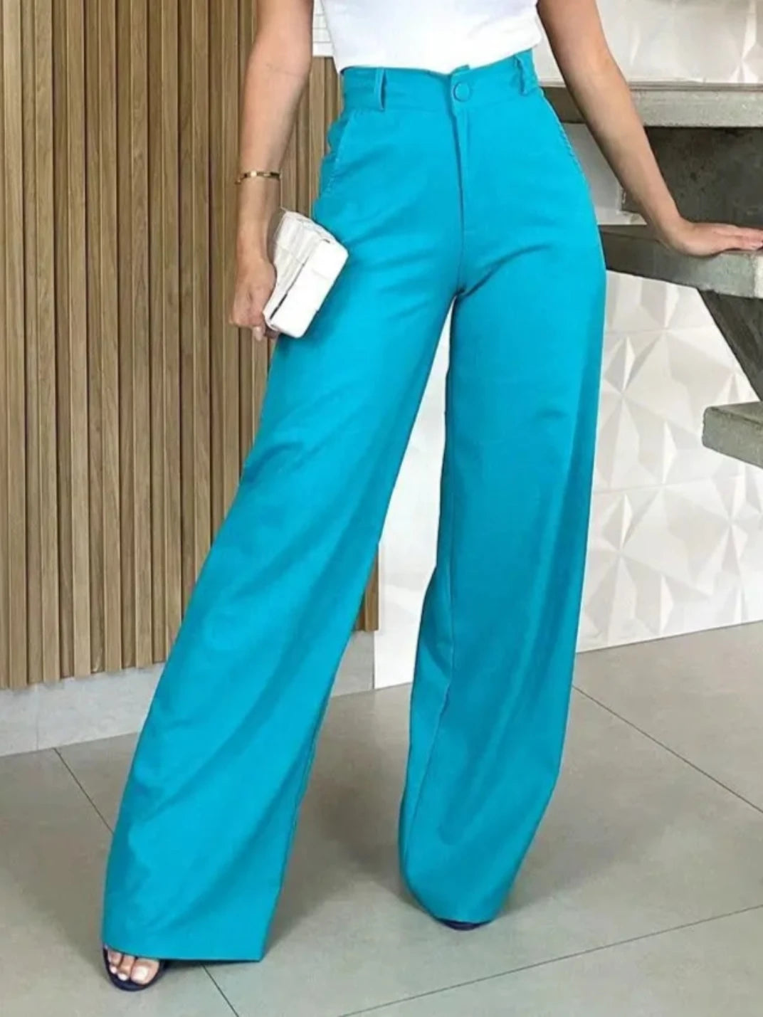 Linho CalÃ§a Cintura Alta De Tecido Calça Feminina Com Linho Wide