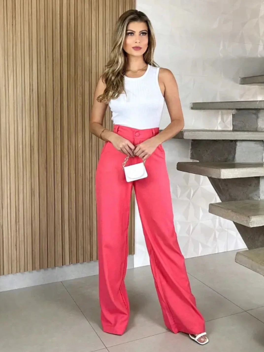 Calça de Linho Feminino Pantalona Coral - EstiloE, Calça Feminina, Calça Pantalona, Calça Alfaiataria Feminina, Calça Feminina Social, Calça Cintura Alta, Calça Wide Leg, Calça de Linho Feminina, Pantalona de Linho Coral