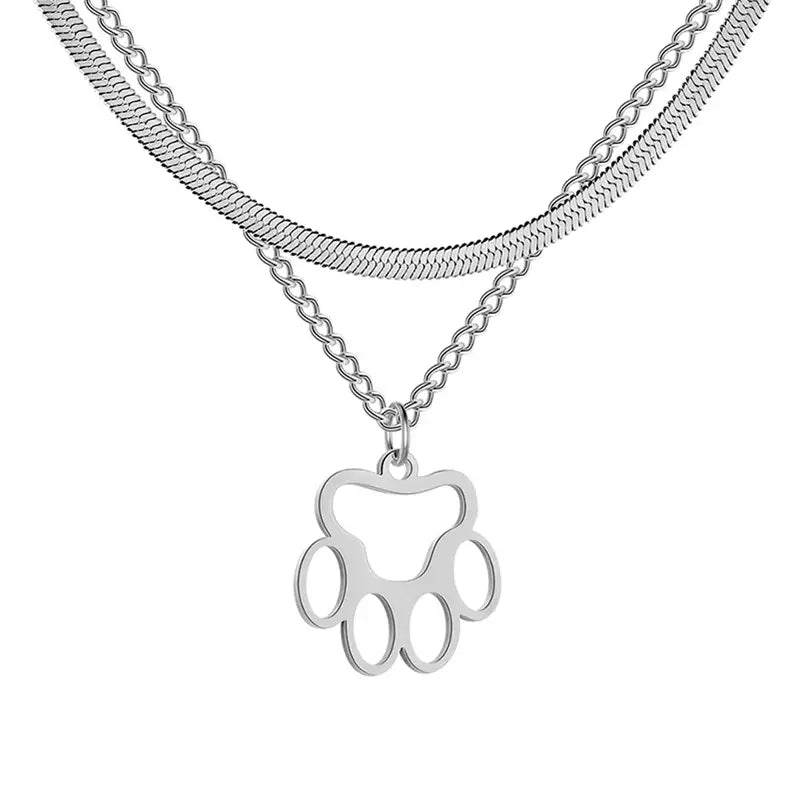 Colar Patinha Pets Duplo Prateado Estilo.e