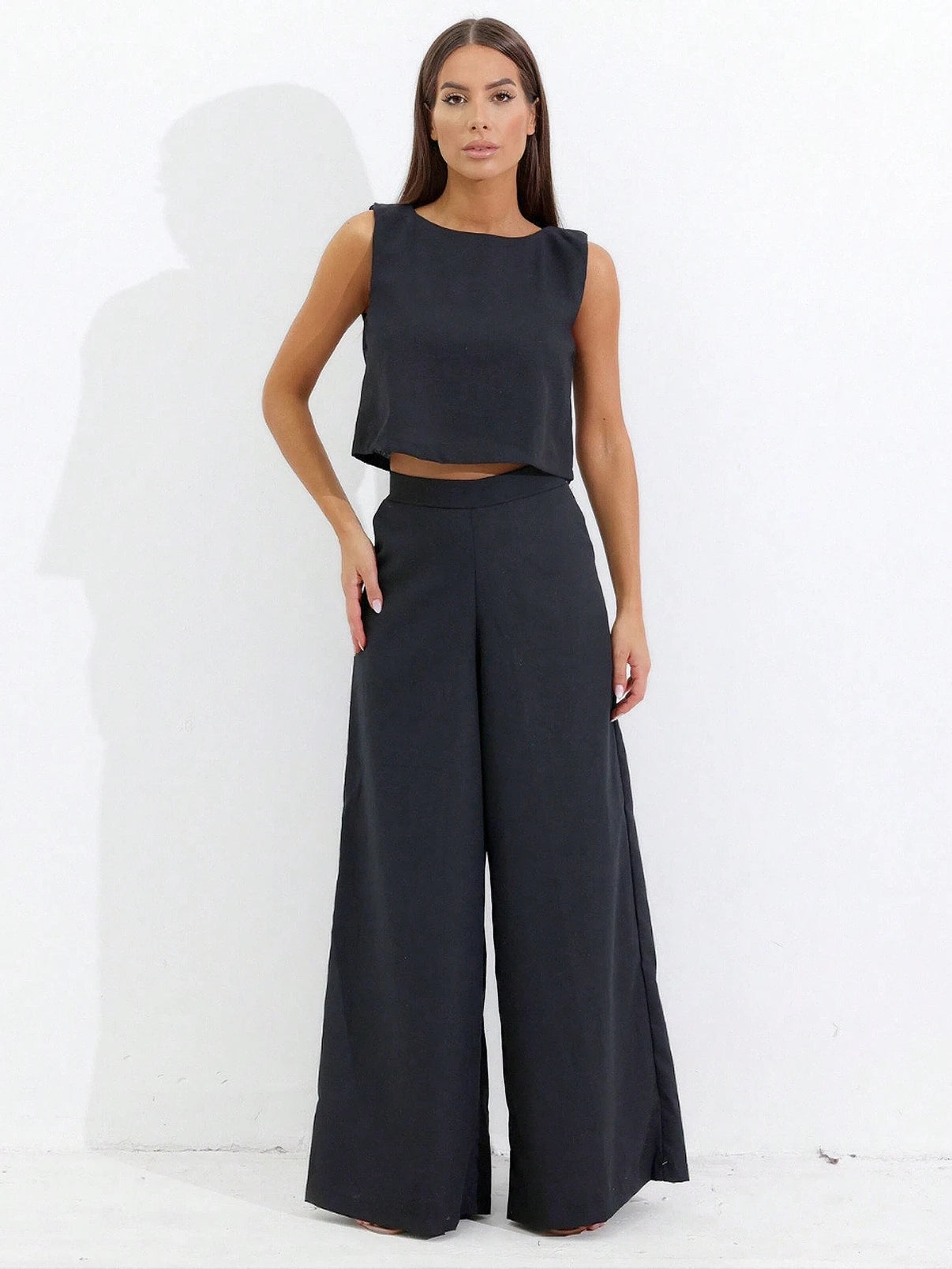 Linho Feminina CalÃ§a Pantalona Preta Linho Conjunto Alfaiataria