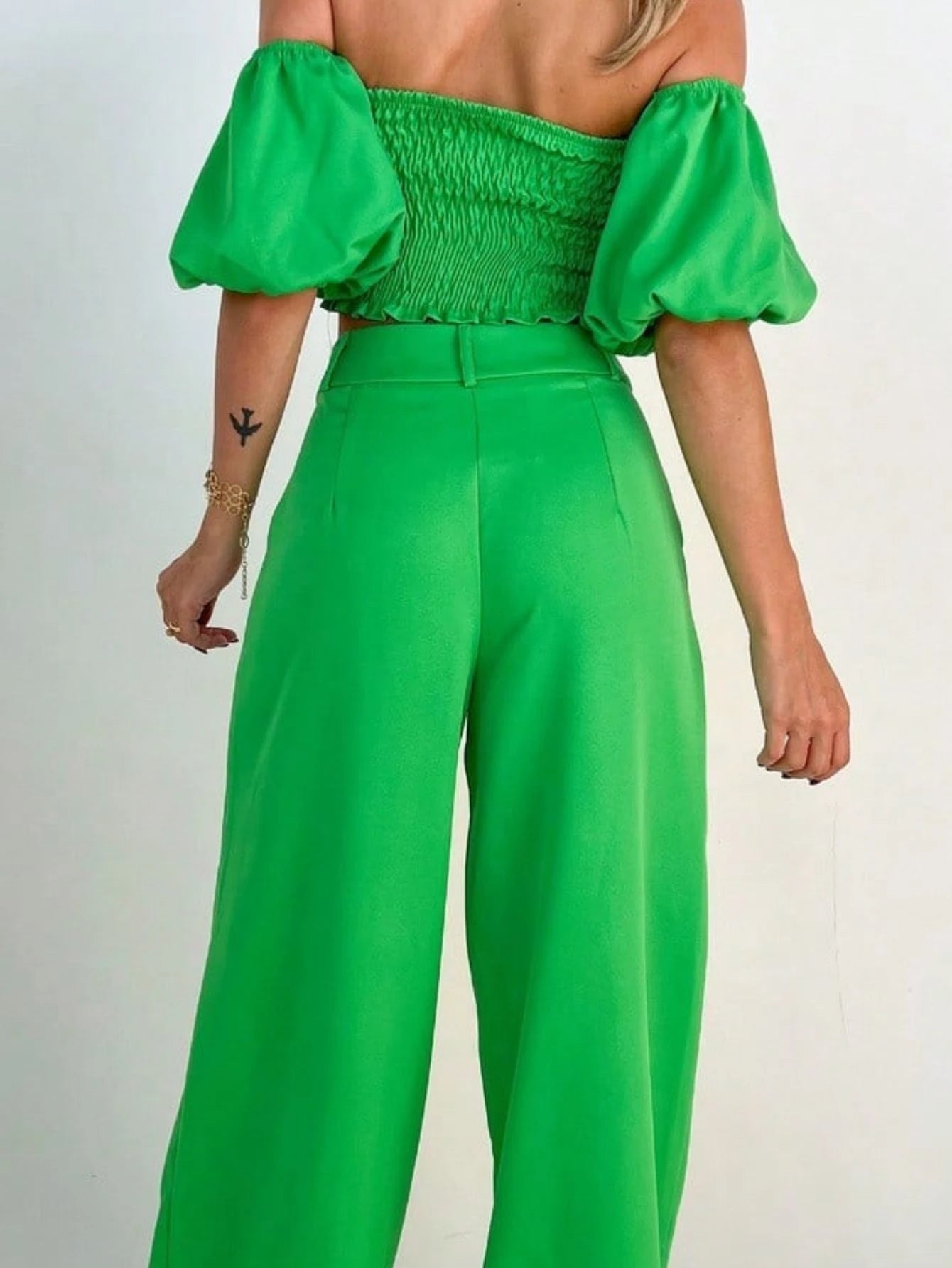 Conjunto Alfaiataria Manga com Flor Verde - EstiloE, Conjunto Pantalona, Conjunto Feminino, Conjunto de Calça e Blusa, Conjunto Calça e Blusa Feminino, Conjunto Alfaiataria Feminino