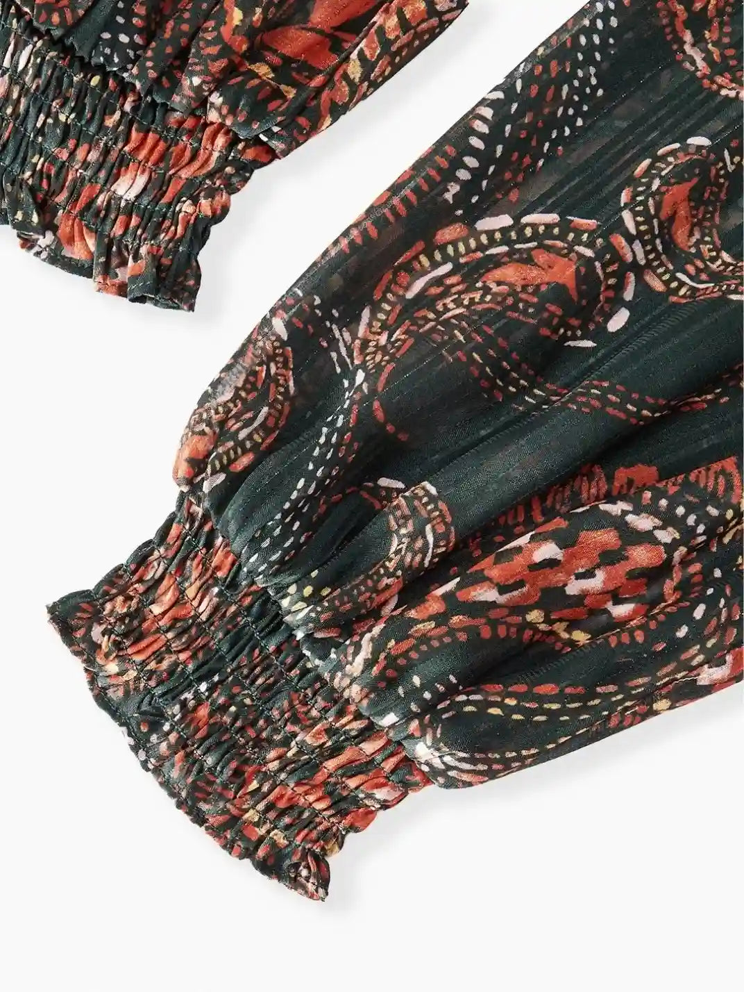 Vestido Midi Manga Longa Textura Paisley Verde