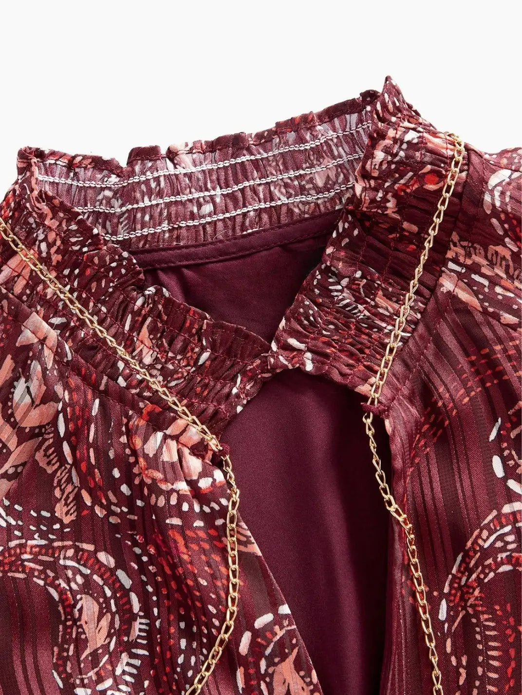 Vestido Midi Manga Longa Textura Paisley Vinho