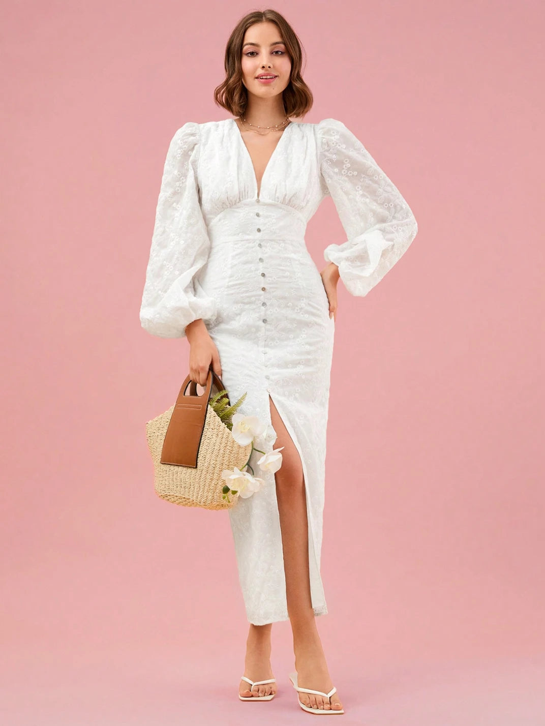 Vestido Longo Laise Manga Longa Bufante