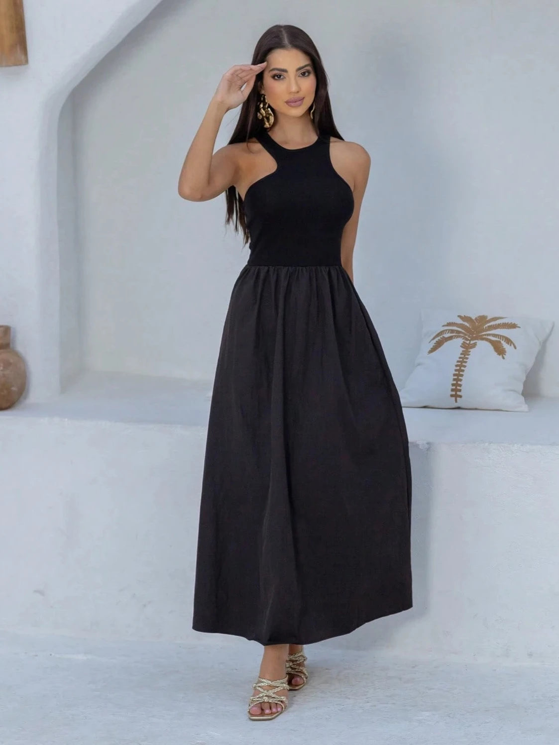 Vestido Longo Regata Assimétrica Preto - Main Image