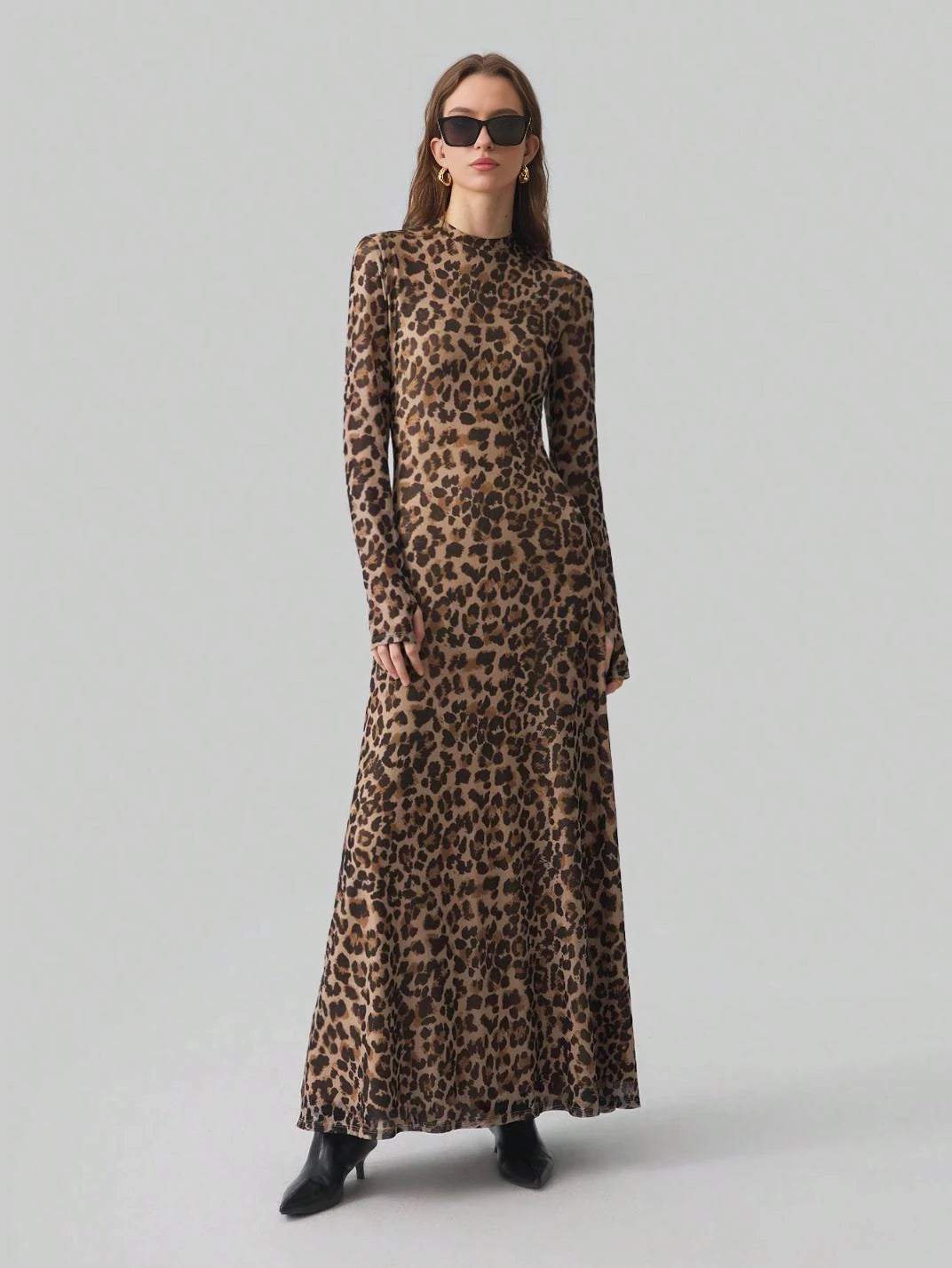 Vestido Maxi Manga Longa Animal Print - EstiloE, Vestido Manga Longa Tule, Vestido Longo, Vestido Manga Longa, Vestido Manga Pulso, Vestido Elegante, Vestido Moderno, Vestido Maxi, Vestido Animal Print, Vestido estampa Onça