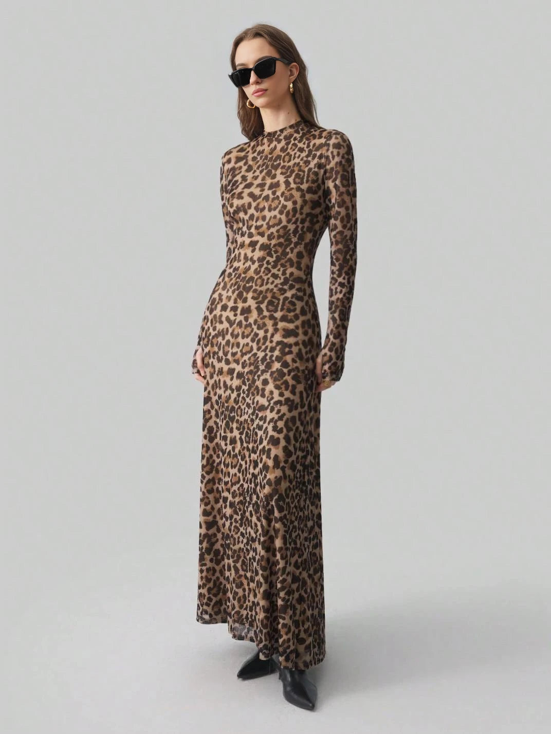 Vestido Maxi Manga Longa Animal Print - EstiloE, Vestido Manga Longa Tule, Vestido Longo, Vestido Manga Longa, Vestido Manguito, Vestido Elegante, Vestido Moderno, Vestido Maxi, Vestido Animal Print, Vestido estampa Onça