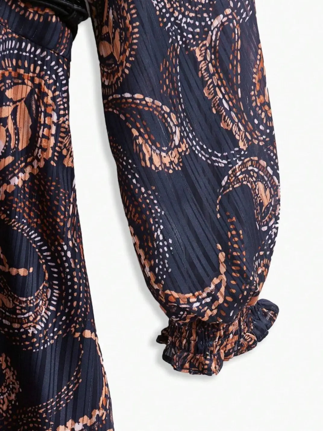 Vestido Midi Manga Longa Textura Paisley - EstiloE, Vestido Manga Longa Bufante, Vestido Longo, Vestido Manga Longa, Vestido Boho, Vestido Elegante, Vestido Midi, Vestido Chiffon, Vestido Estampa Paislay