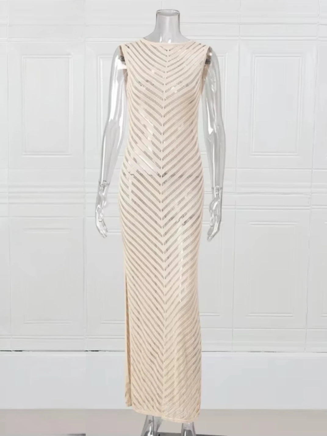 Vestido Saída de Praia Longo Chevron EstiloE, Vestido Feminino, Vestido Saída de Praia, Vestido Croche, Vestido Tricô, Vestido Longo Tricô, Saída de Praia Croche Bege