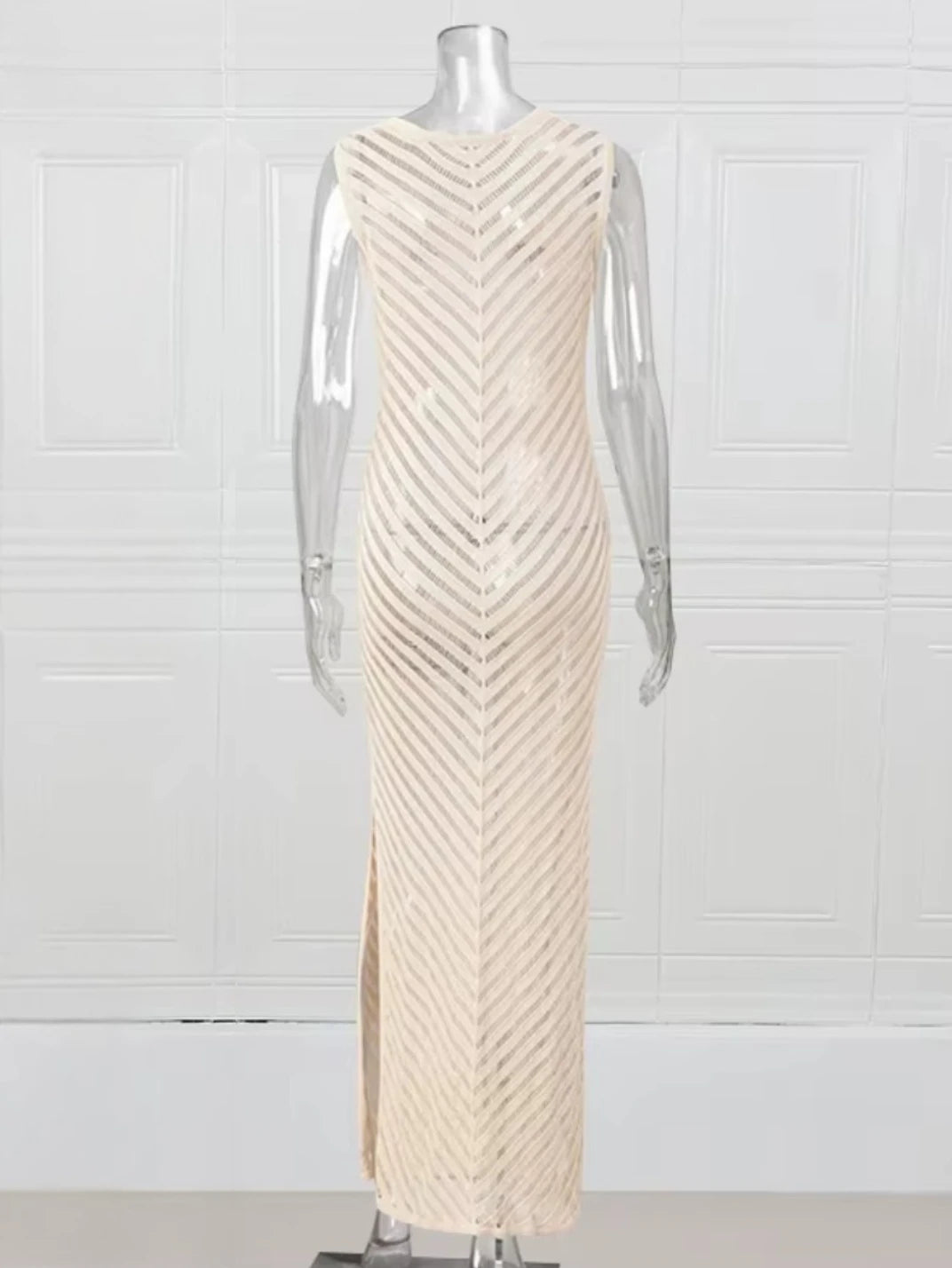 Vestido Saída de Praia Longo Chevron EstiloE, Vestido Feminino, Vestido Saída de Praia, Vestido Croche, Vestido Tricô, Vestido Longo Tricô, Saída de Praia Croche Bege