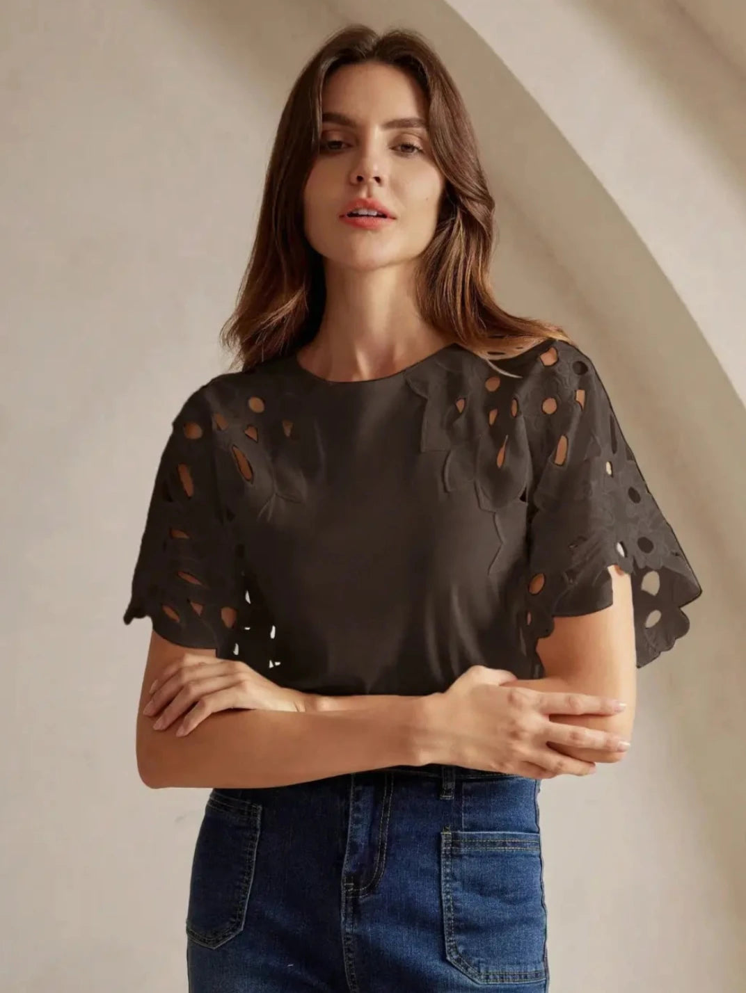 Blusa Feminina Manga Curta Laise Preta - EstiloE, Blusa Feminina, Blusa Feminina Manga Curta, Blusa Feminina de Renda, Blusa de Renda, Blusinha Feminina, Blusinha Preta, Busa Preta