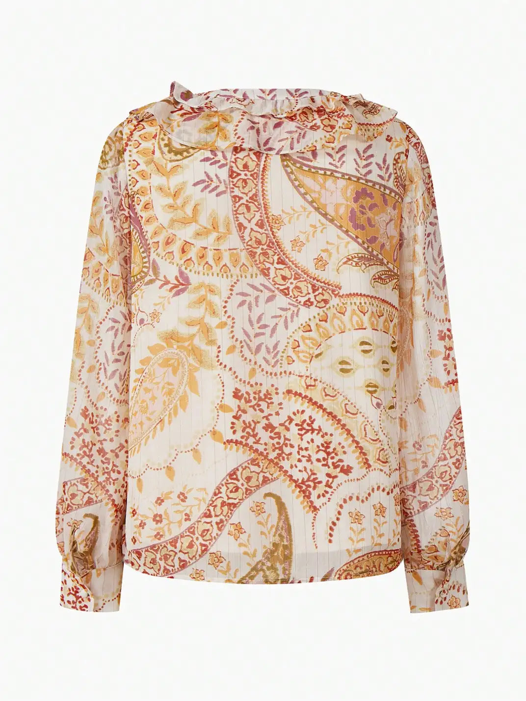 Blusa Manga Longa Babados Paisley - EstiloE, Camisa Manga Longa, Camisa Feminina Manga Longa, Camisa Feminina Floral, Camisa Feminina Estampada, Camisa Feminina, Blusa Manga Longa, Blusa Manga Longa, Blusa Feminina, Blusa Estampa Paisley, Blusa Manga longa Paisley