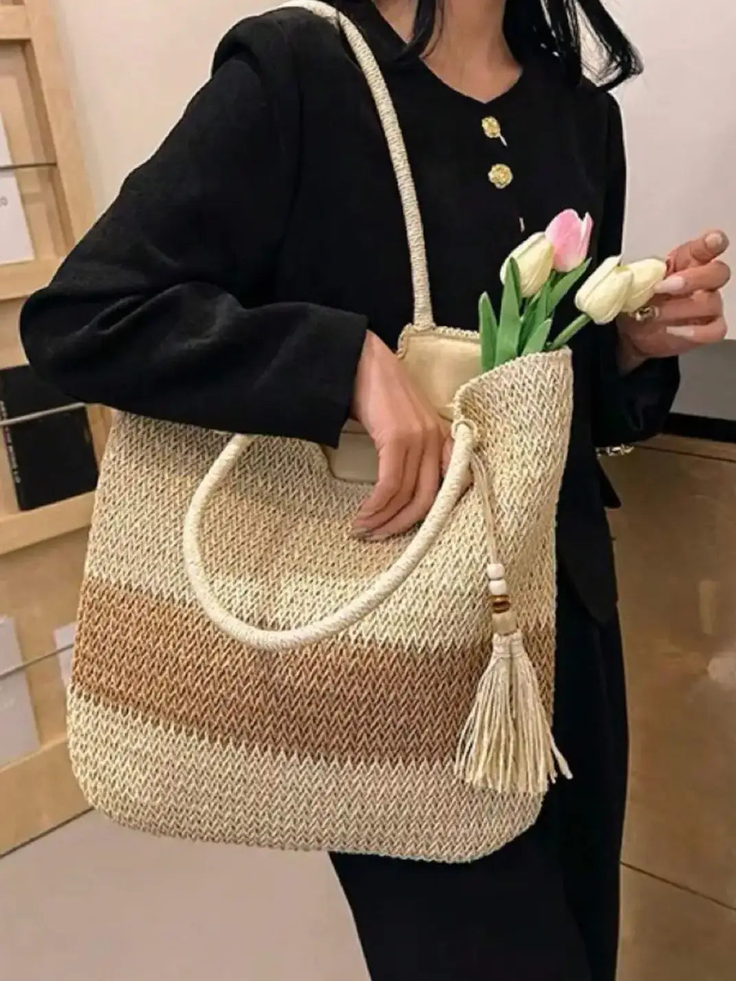 Bolsa de Palha Bicolor Bege EstiloE, Bolsa de Palha, Bolsa de Praia, Bolsa Grande, Bolsa de Praia de Palha, Bolsa Feminina, Bolsa Grande de Praia, Bolsa de Croche, Bolsa Boho, Bolsa de Ombro