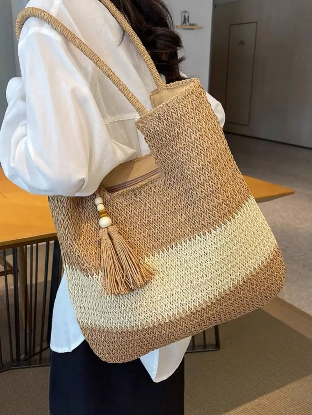 Bolsa de Palha Bicolor Caqui EstiloE, Bolsa de Palha, Bolsa de Praia, Bolsa Grande, Bolsa de Praia de Palha, Bolsa Feminina, Bolsa Grande de Praia, Bolsa de Croche, Bolsa Boho, Bolsa de Ombro