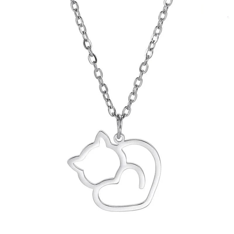 Colar Amor de Gatinho Prateado - Estilo.e