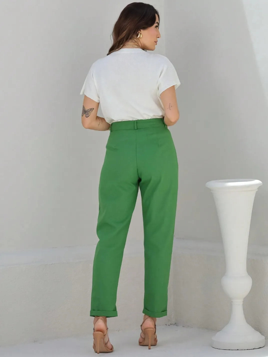 Calça Feminina de Linho Básica Verde - EstiloE, Calça Skinny, Calça Reta Feminina, Calça Feminina Casual, Calça Feminina, Calça de Linho Feminina, Calça de Linho Verde