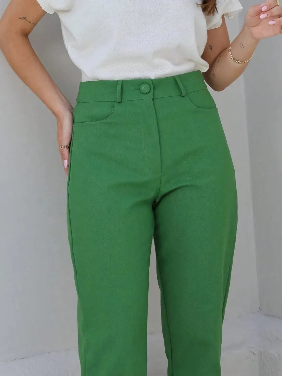 Calça Feminina de Linho Básica Verde - EstiloE, Calça Skinny, Calça Reta Feminina, Calça Feminina Casual, Calça Feminina, Calça de Linho Feminina, Calça de Linho Verde