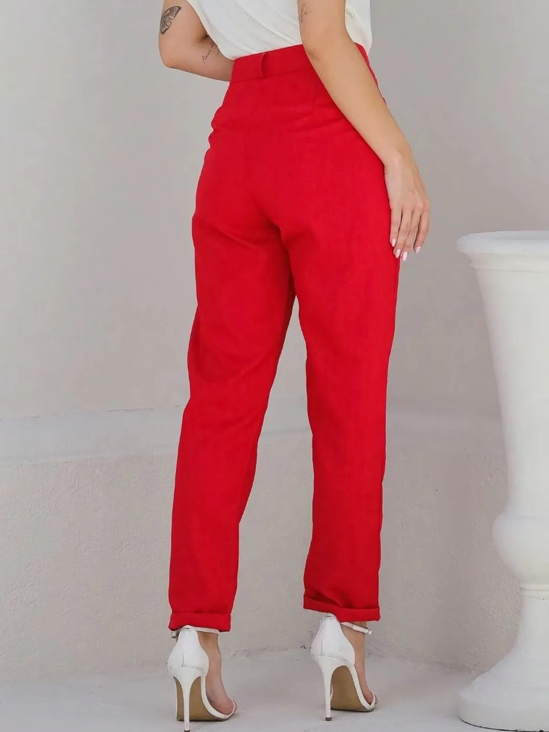 Calça Feminina de Linho Básica Vermelha - EstiloE, Calça Skinny, Calça Reta Feminina, Calça Feminina Casual, Calça Feminina, Calça de Linho Feminina, Calça de Linho Vermelha