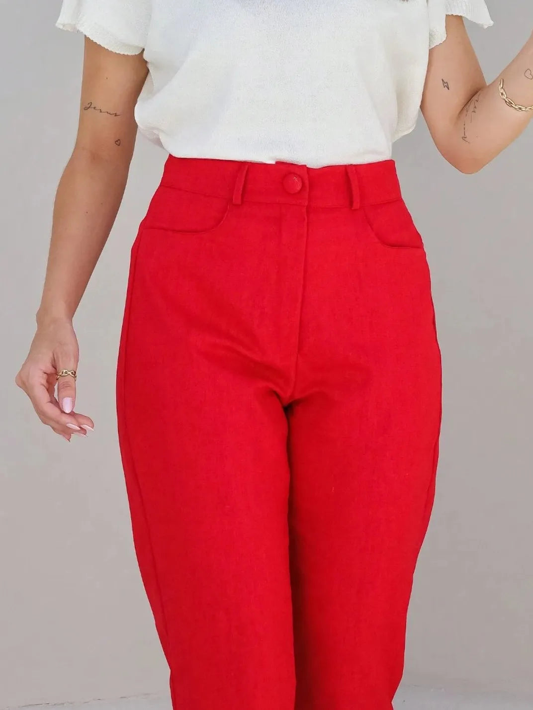Calça Feminina de Linho Básica Vermelha - EstiloE, Calça Skinny, Calça Reta Feminina, Calça Feminina Casual, Calça Feminina, Calça de Linho Feminina, Calça de Linho Vermelha