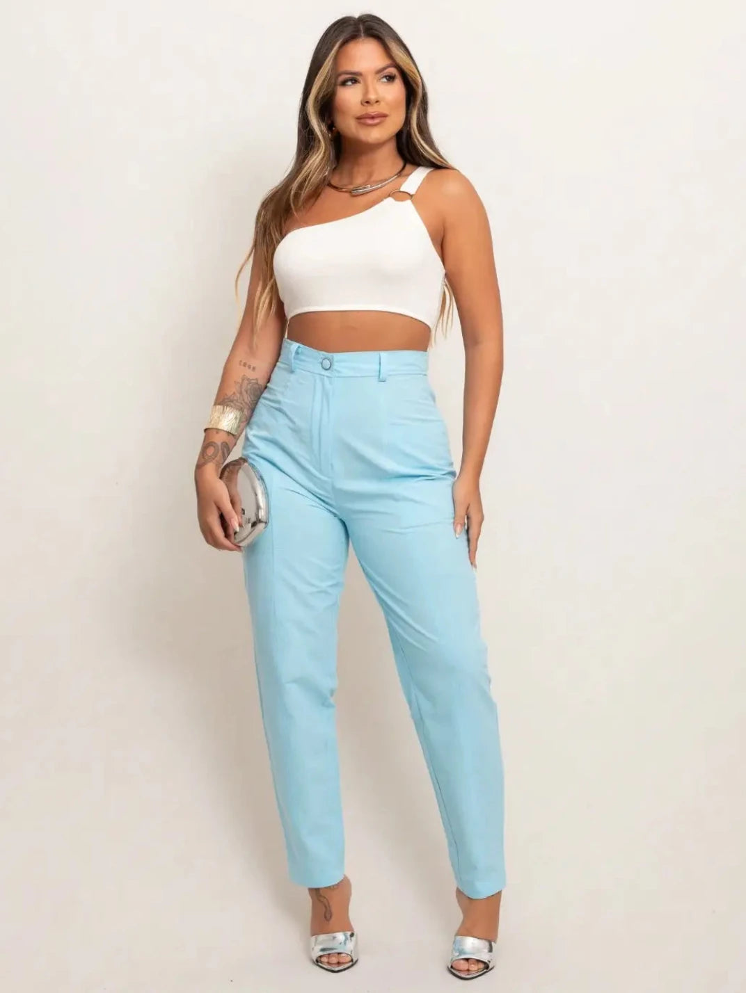 Calça de Linho Feminina Candy Azul - EstiloE, Calça Skinny, Calça Reta Feminina, Calça Feminina Casual, Calça Feminina, Calça de Linho Feminina, Calça de Linho Azul