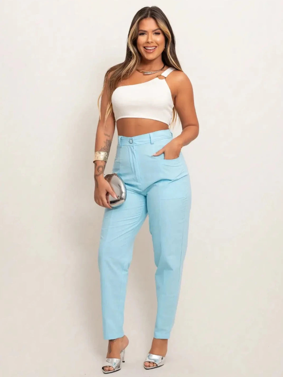 Calça de Linho Feminina Candy Azul - EstiloE, Calça Skinny, Calça Reta Feminina, Calça Feminina Casual, Calça Feminina, Calça de Linho Feminina, Calça de Linho Azul