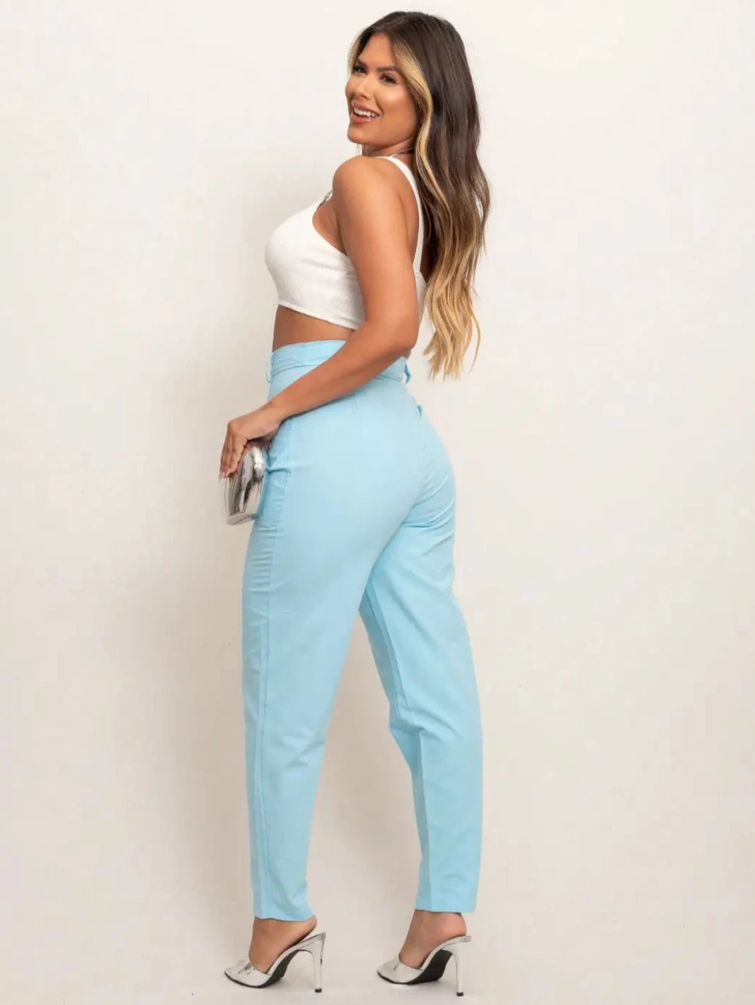 Calça de Linho Feminina Candy Azul - EstiloE, Calça Skinny, Calça Reta Feminina, Calça Feminina Casual, Calça Feminina, Calça de Linho Feminina, Calça de Linho Azul