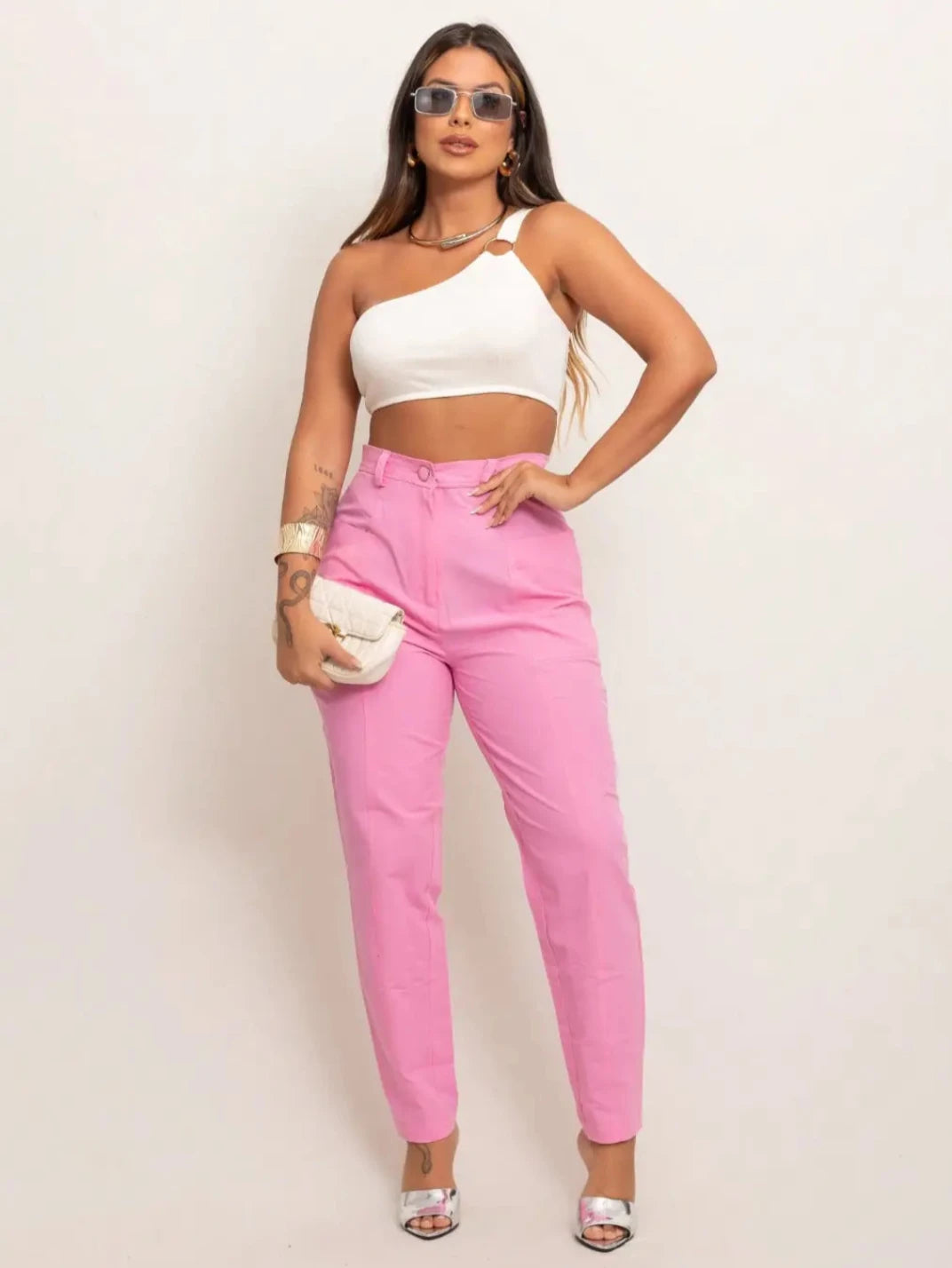 Calça de Linho Feminina Candy Rosa - EstiloE, Calça Skinny, Calça Reta Feminina, Calça Feminina Casual, Calça Feminina, Calça de Linho Feminina, Calça de Linho Rosa