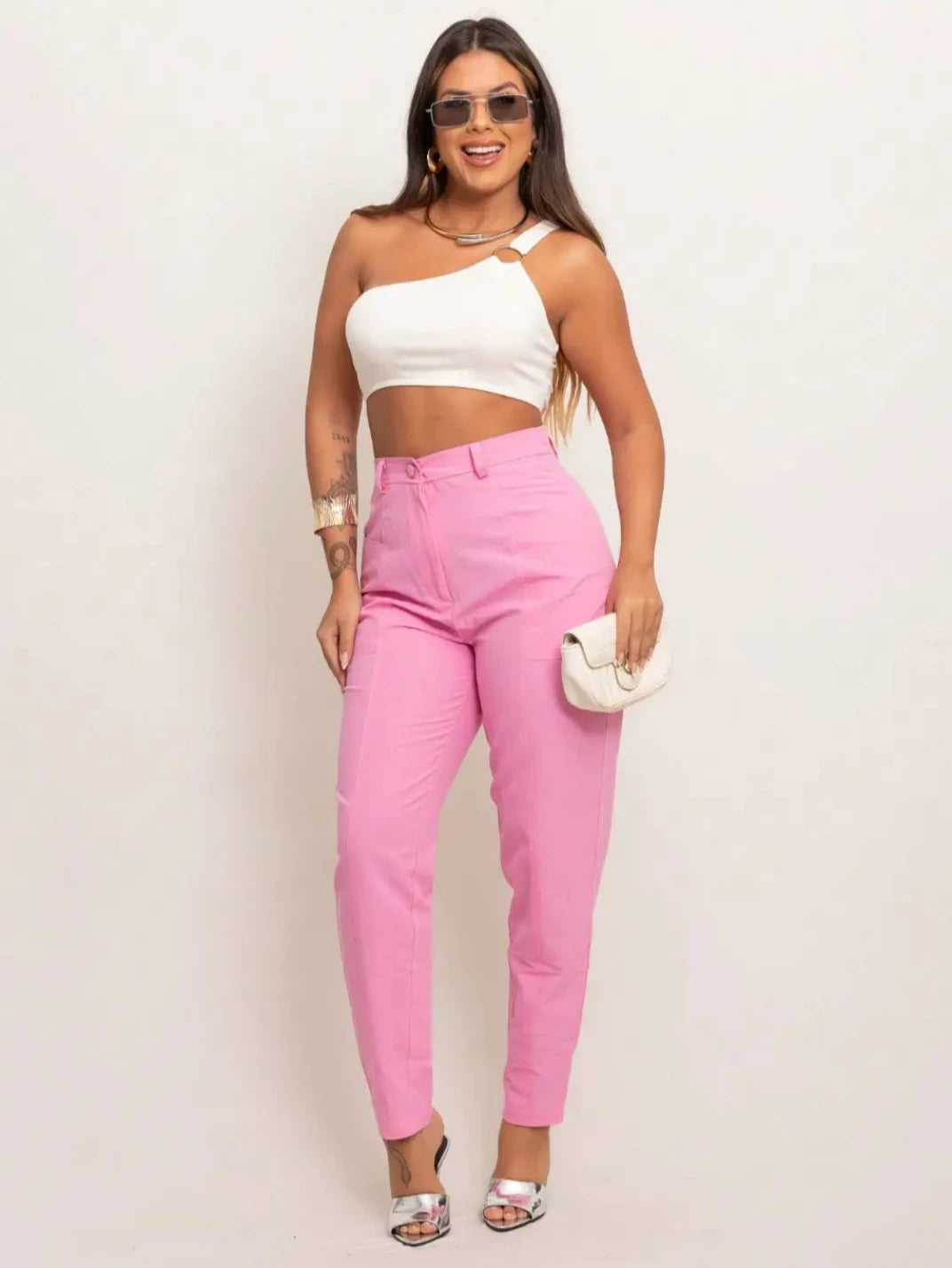 Calça de Linho Feminina Candy Rosa - EstiloE, Calça Skinny, Calça Reta Feminina, Calça Feminina Casual, Calça Feminina, Calça de Linho Feminina, Calça de Linho Rosa