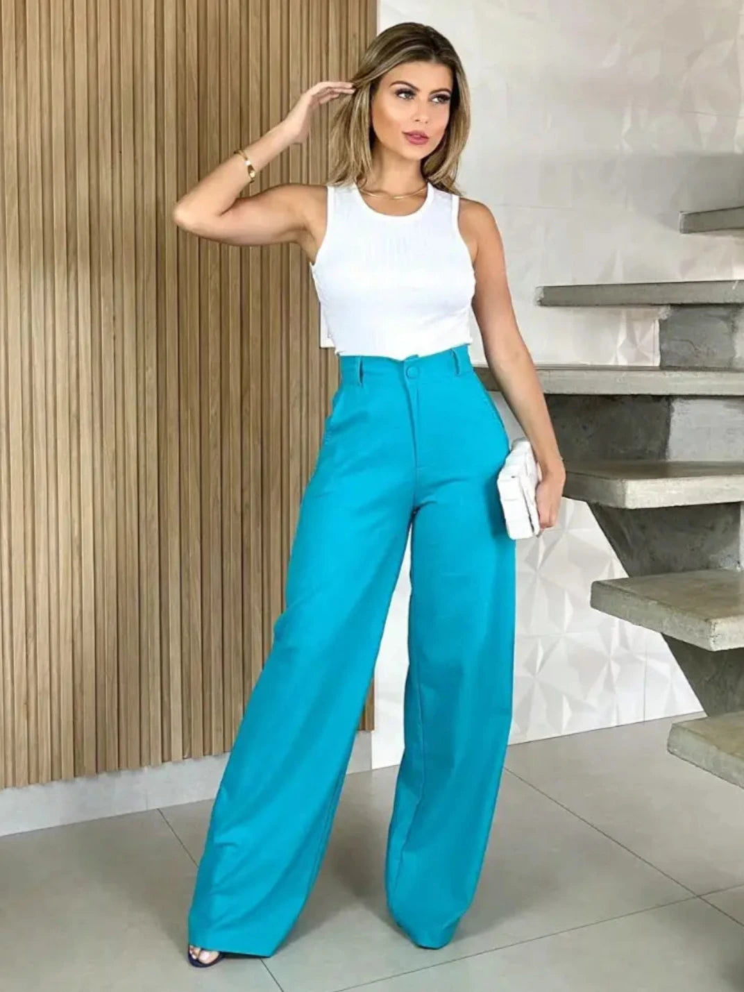 Calça de Linho Feminino Pantalona Azul - EstiloE, Calça Feminina, Calça Pantalona, Calça Alfaiataria Feminina, Calça Feminina Social, Calça Cintura Alta, Calça Wide Leg, Calça de Linho Feminina, Pantalona de Linho Azul