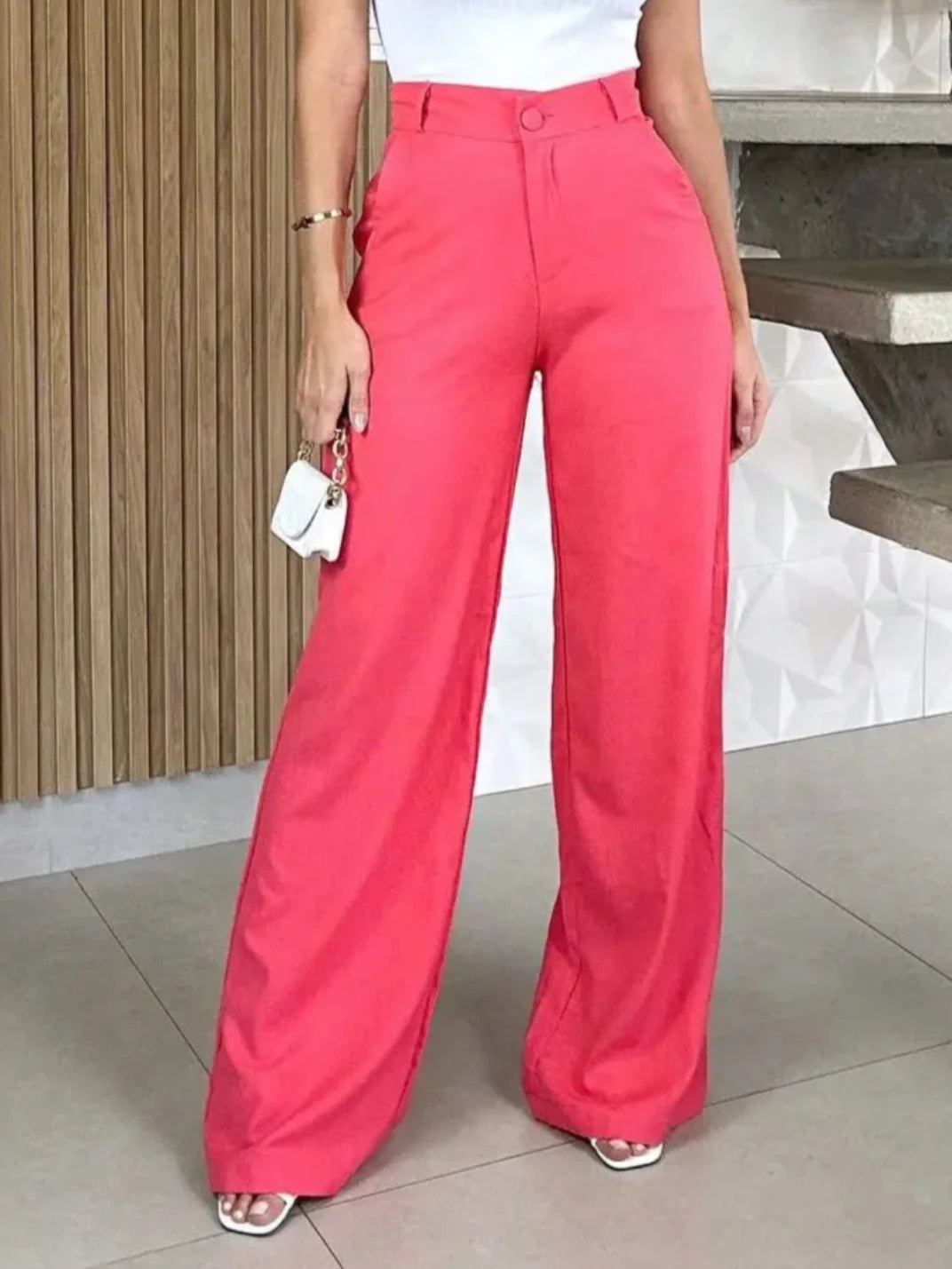 Calça de Linho Feminino Pantalona Coral - EstiloE, Calça Feminina, Calça Pantalona, Calça Alfaiataria Feminina, Calça Feminina Social, Calça Cintura Alta, Calça Wide Leg, Calça de Linho Feminina, Pantalona de Linho Coral