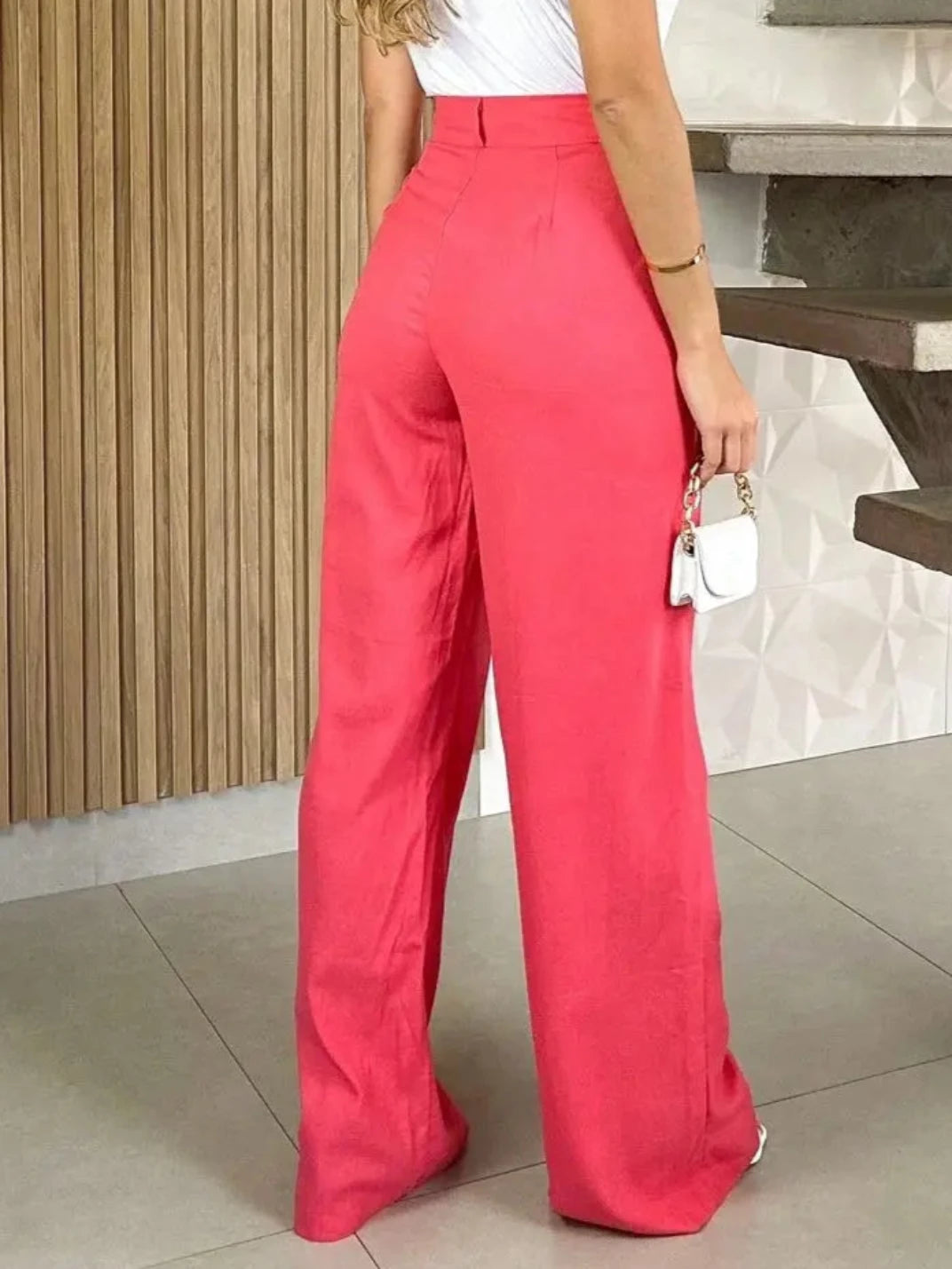 Calça de Linho Feminino Pantalona Coral - EstiloE, Calça Feminina, Calça Pantalona, Calça Alfaiataria Feminina, Calça Feminina Social, Calça Cintura Alta, Calça Wide Leg, Calça de Linho Feminina, Pantalona de Linho Coral