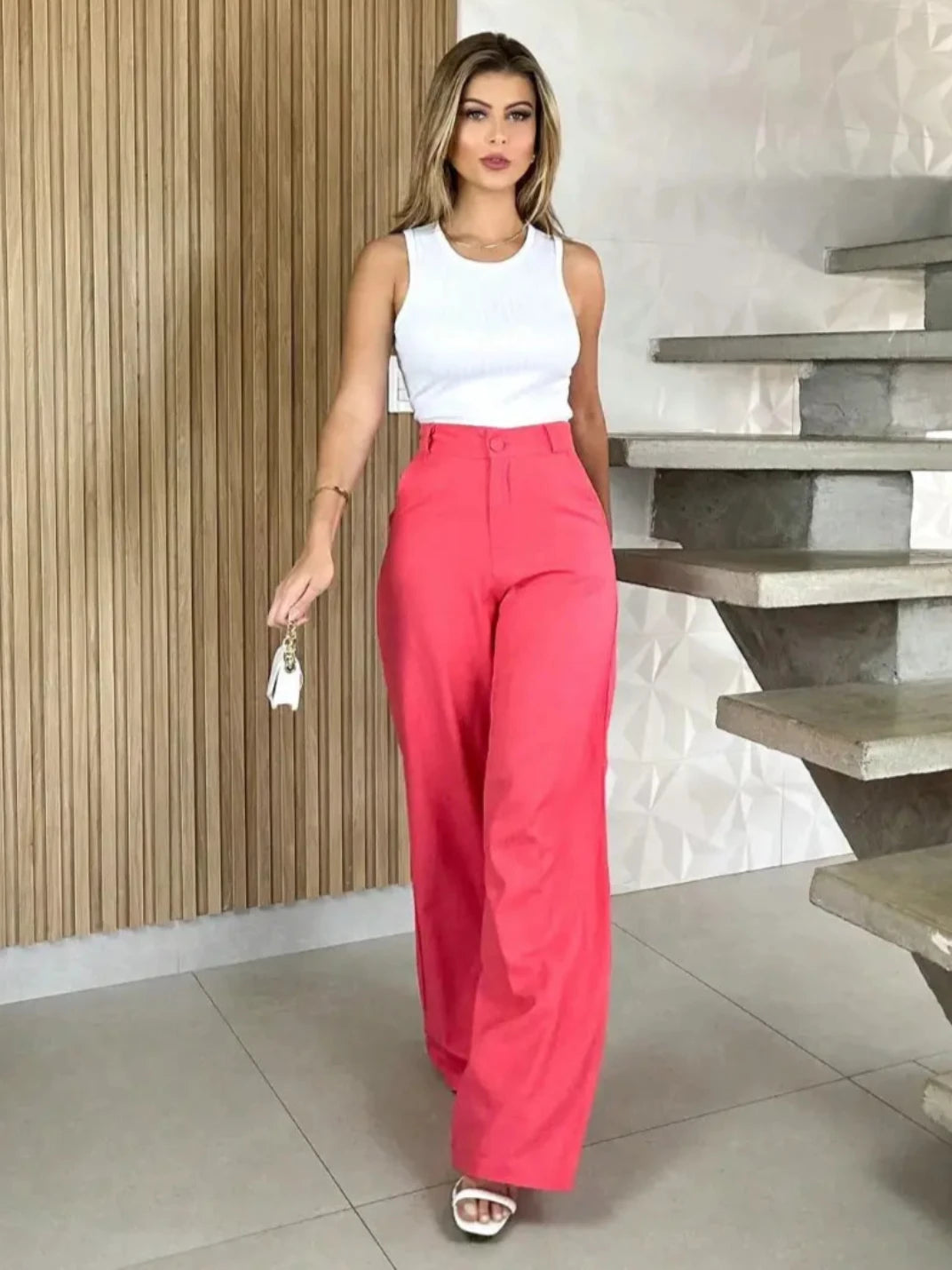 Calça de Linho Feminino Pantalona Coral - EstiloE, Calça Feminina, Calça Pantalona, Calça Alfaiataria Feminina, Calça Feminina Social, Calça Cintura Alta, Calça Wide Leg, Calça de Linho Feminina, Pantalona de Linho Coral