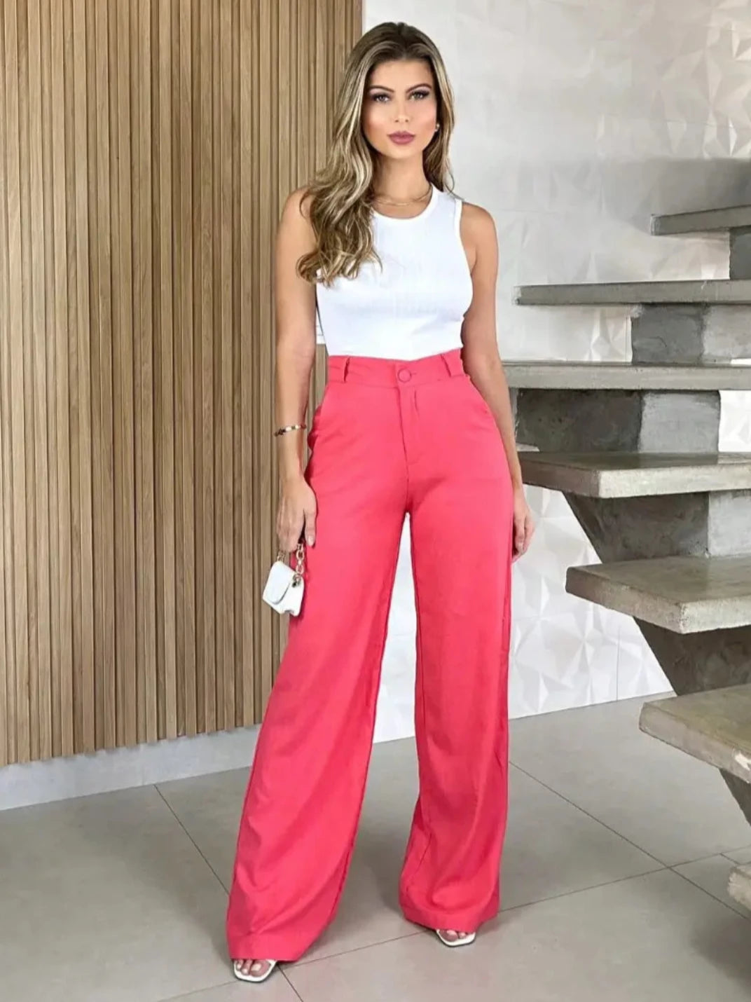 Calça de Linho Feminino Pantalona Coral - EstiloE, Calça Feminina, Calça Pantalona, Calça Alfaiataria Feminina, Calça Feminina Social, Calça Cintura Alta, Calça Wide Leg, Calça de Linho Feminina, Pantalona de Linho Coral