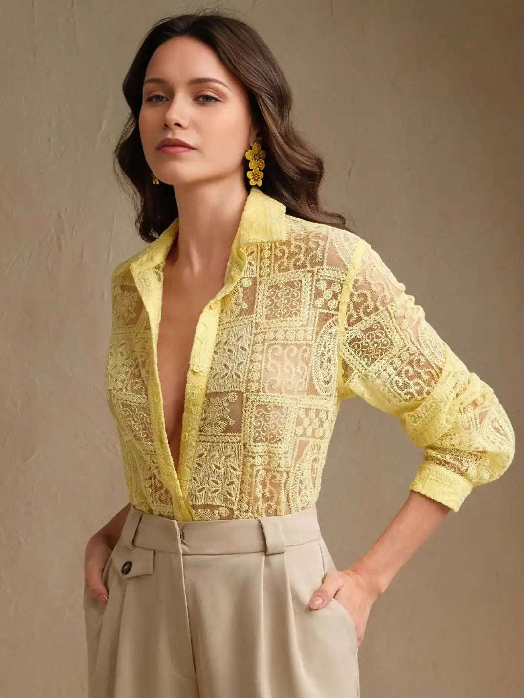 Camisa Feminina Manga Longa Bordada Amarela - EstiloE, Camisa Manga Longa, Camisa Feminina Manga Longa, Camisa Feminina Bordada, Camisa Feminina Estampada, Camisa Feminina, Blusa Sofisticada, Blusa Manga Longa, Blusa Feminina Amarela, Blusa Feminina, Blusa Bordada, Blusa Elegante