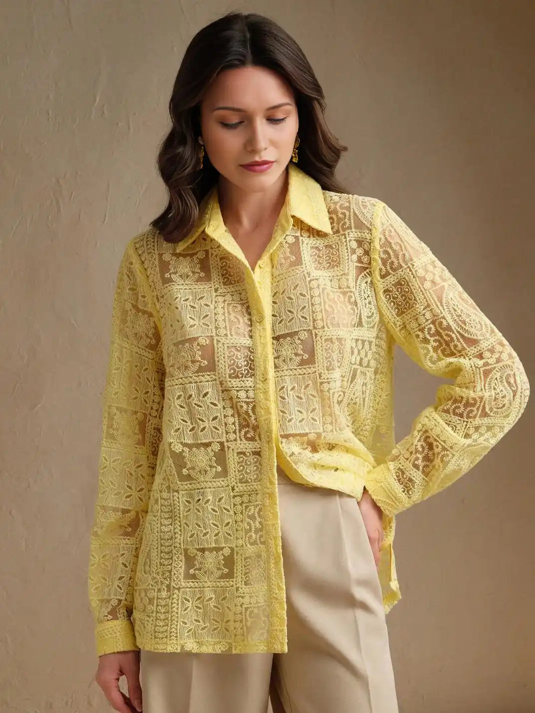 Camisa Feminina Manga Longa Bordada Amarela - EstiloE, Camisa Manga Longa, Camisa Feminina Manga Longa, Camisa Feminina Bordada, Camisa Feminina Estampada, Camisa Feminina, Blusa Sofisticada, Blusa Manga Longa, Blusa Feminina Amarela, Blusa Feminina, Blusa Bordada, Blusa Elegante