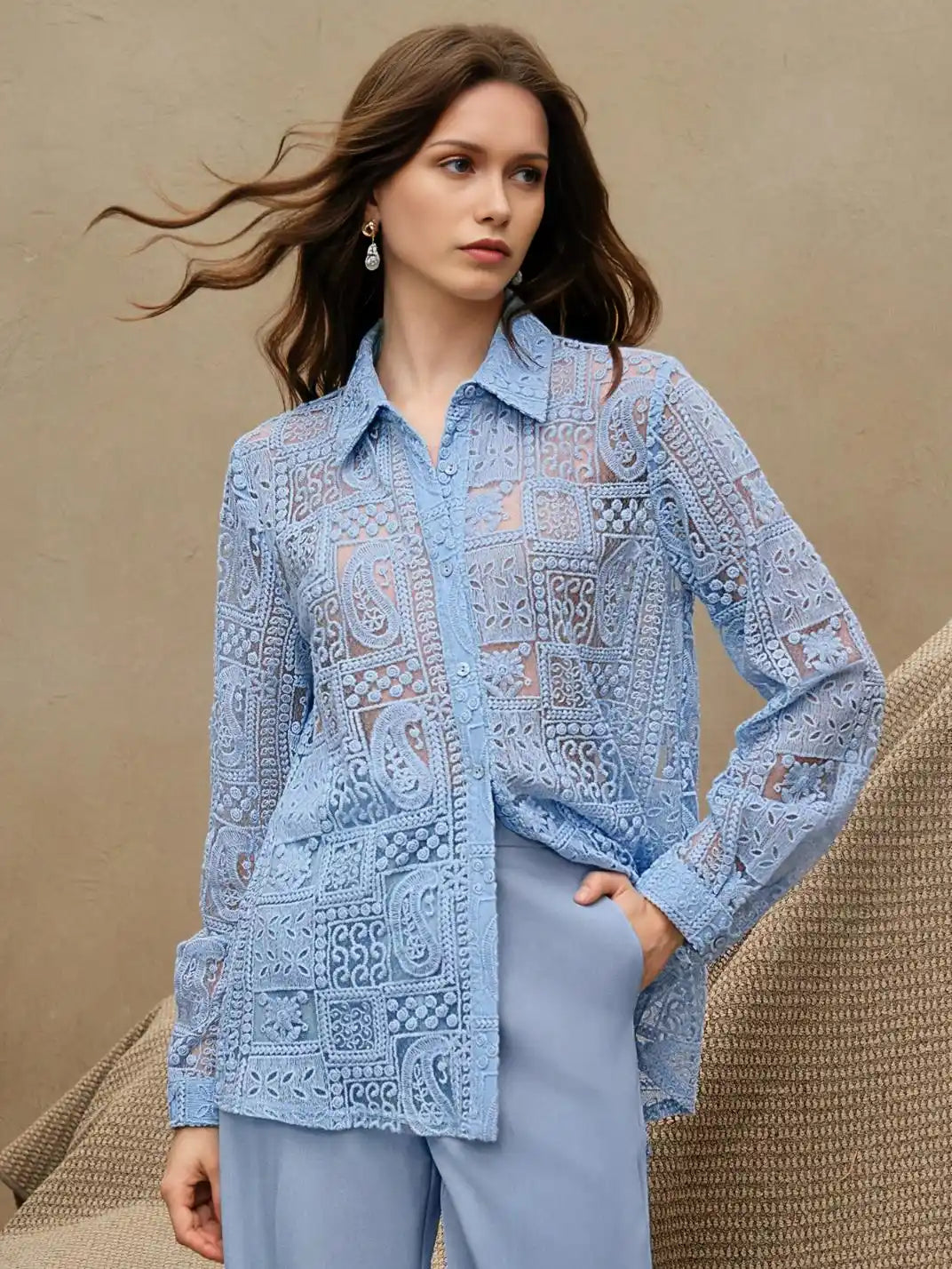 Camisa Feminina Manga Longa Bordada Azul - EstiloE, Camisa Manga Longa, Camisa Feminina Manga Longa, Camisa Feminina Bordada, Camisa Feminina Estampada, Camisa Feminina, Blusa Sofisticada, Blusa Manga Longa, Blusa Feminina Azul, Blusa Feminina, Blusa Bordada, Blusa Elegante
