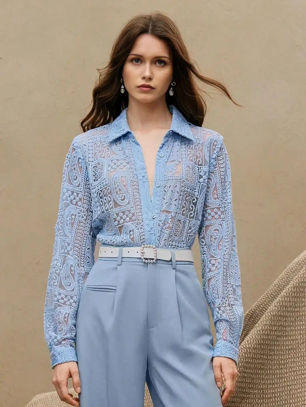Camisa Feminina Manga Longa Bordada Azul - EstiloE, Camisa Manga Longa, Camisa Feminina Manga Longa, Camisa Feminina Bordada, Camisa Feminina Estampada, Camisa Feminina, Blusa Sofisticada, Blusa Manga Longa, Blusa Feminina Azul, Blusa Feminina, Blusa Bordada, Blusa Elegante