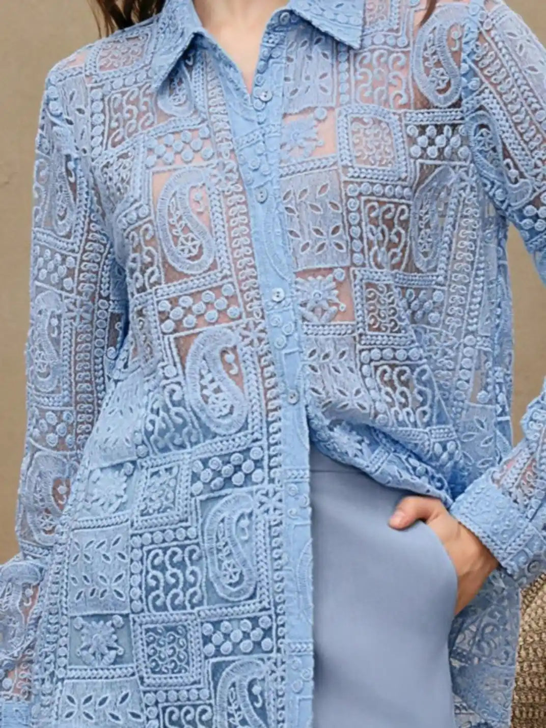 Camisa Feminina Manga Longa Bordada Azul - EstiloE, Camisa Manga Longa, Camisa Feminina Manga Longa, Camisa Feminina Bordada, Camisa Feminina Estampada, Camisa Feminina, Blusa Sofisticada, Blusa Manga Longa, Blusa Feminina Azul, Blusa Feminina, Blusa Bordada, Blusa Elegante