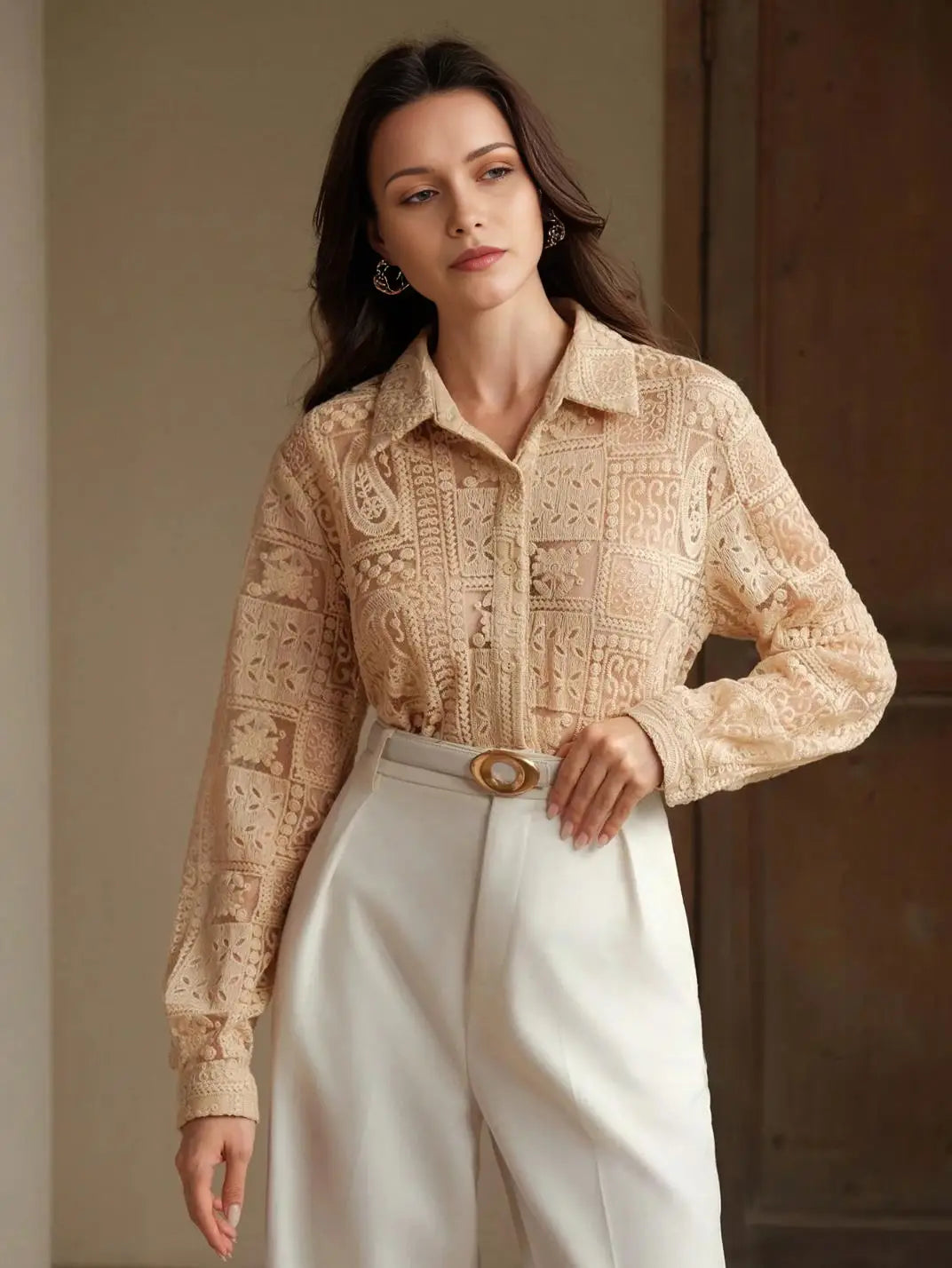 Camisa Feminina Manga Longa Bordada Caqui - EstiloE, Camisa Manga Longa, Camisa Feminina Manga Longa, Camisa Feminina Bordada, Camisa Feminina Estampada, Camisa Feminina, Blusa Sofisticada, Blusa Manga Longa, Blusa Feminina Caqui, Blusa Feminina, Blusa Bordada, Blusa Elegante