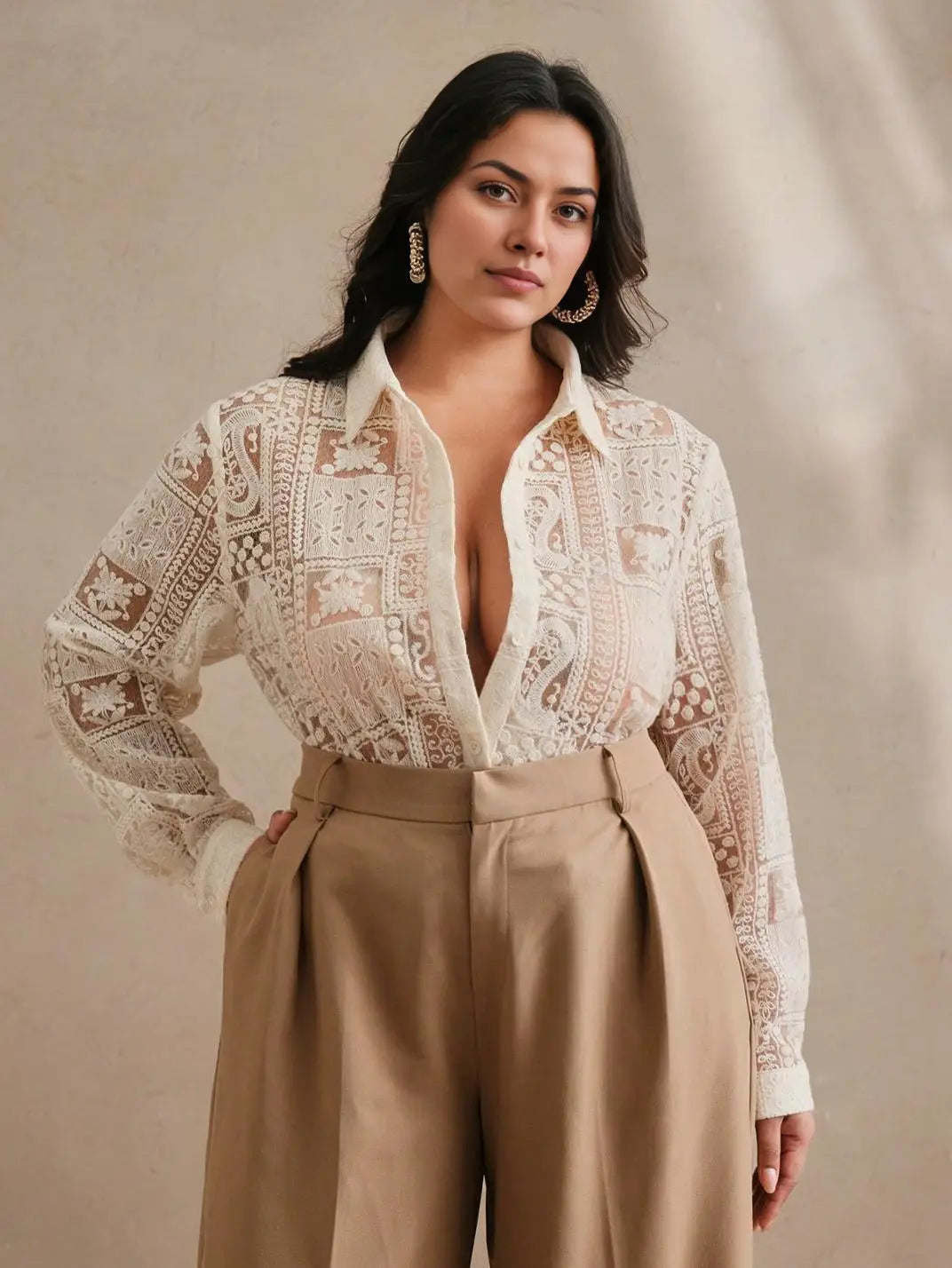 Camisa Feminina Manga Longa Bordada  Plus - EstiloE, Camisa Manga Longa, Camisa Feminina Manga Longa, Camisa Feminina Bordada, Camisa Feminina Estampada, Camisa Feminina, Blusa Sofisticada, Blusa Manga Longa, Blusa Feminina Marfim, Blusa Feminina, Blusa Bordada, Blusa Elegante, Camisa Feminina Plus Size, Blusa Manga Longa Plus Size