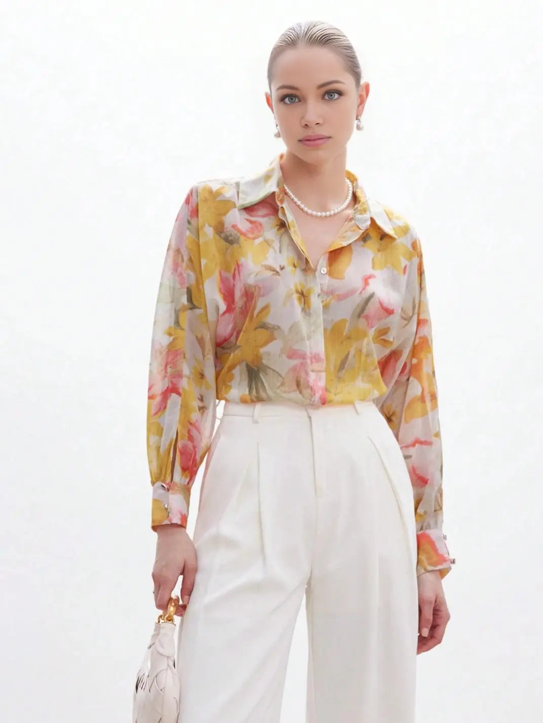 Camisa Feminina Manga Longa Floral Amarelo - EstiloE, Camisa Feminina, Camisa Feminina Manga Longa, Camisa Feminina Estampada, Blusa Feminina, Blusa Manga Longa, Camisa Floral, Blusa Floral, Camisa Feminina Floral